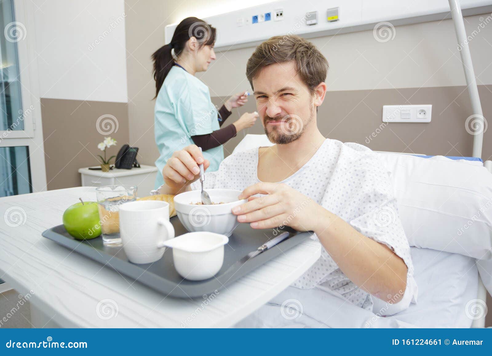 Disgusted Patient Having Breakfast in Hospital Stock Image Image of