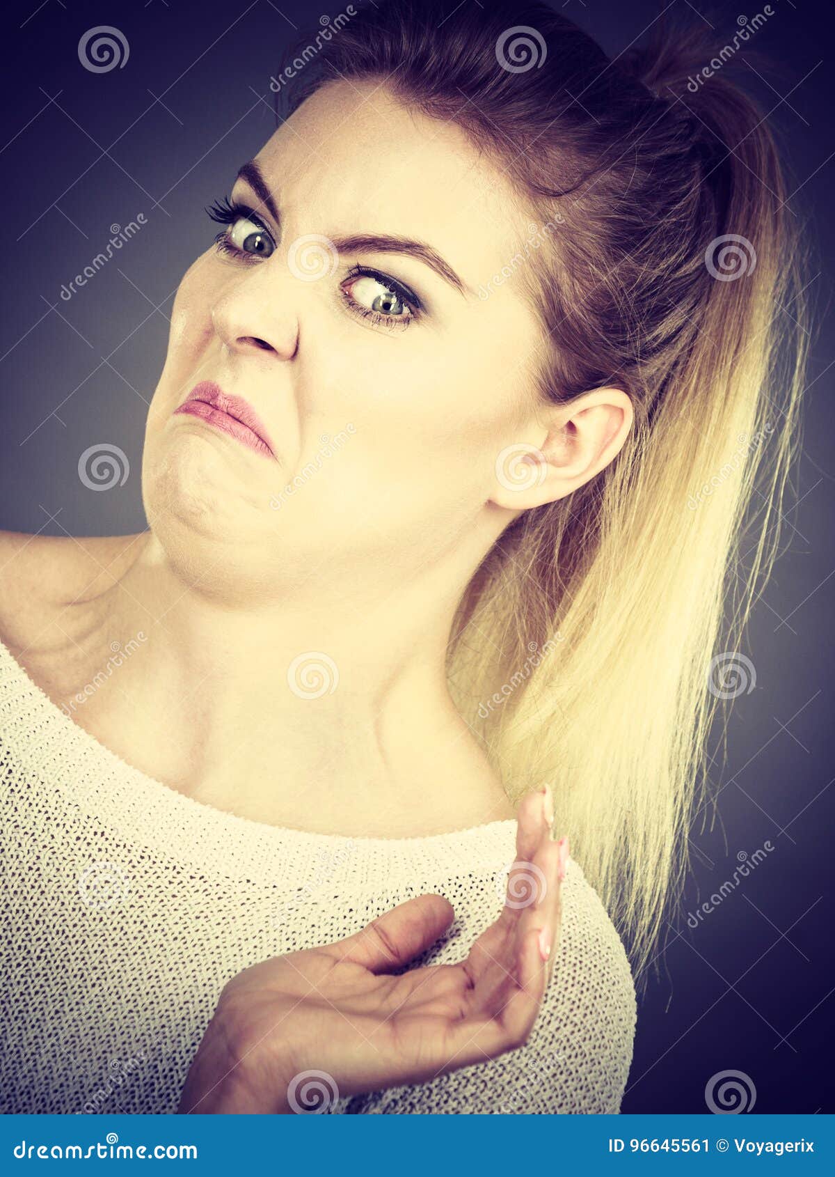 Disgusted Woman Having Funny Face Expression Stock Image Image of