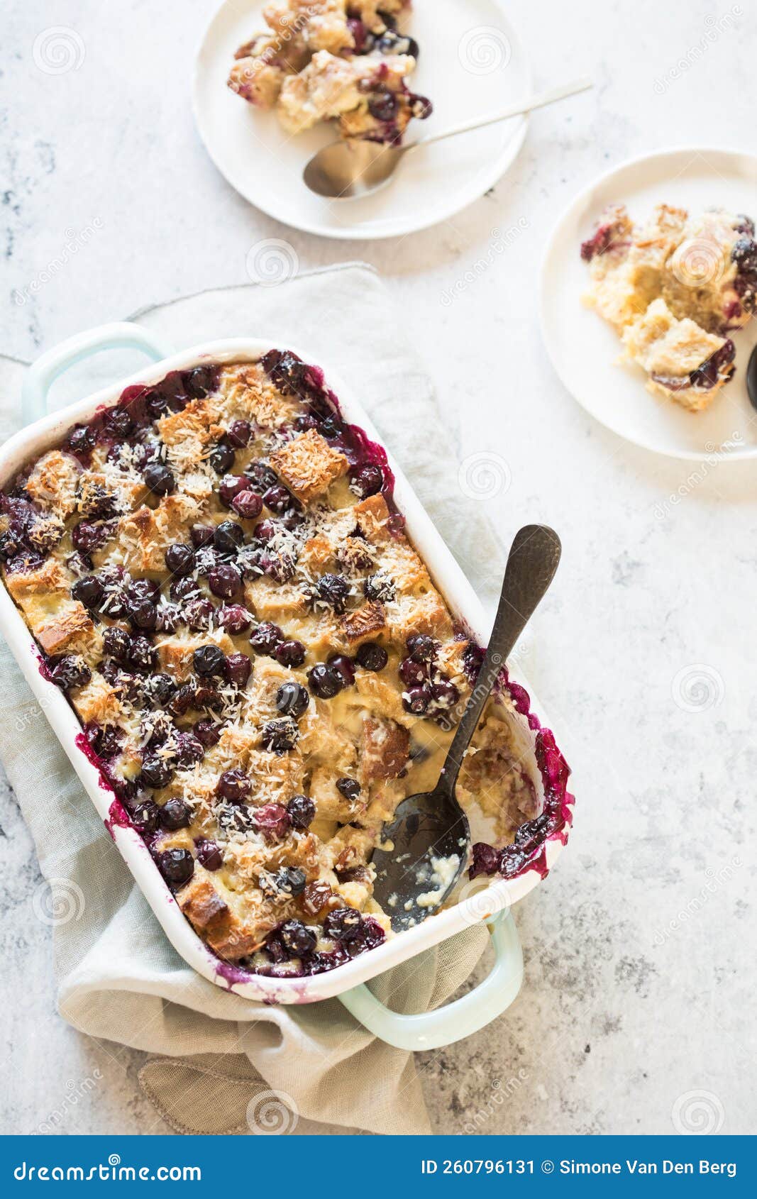 Bread and Butter Pudding with Blue Berries Stock Image Image of