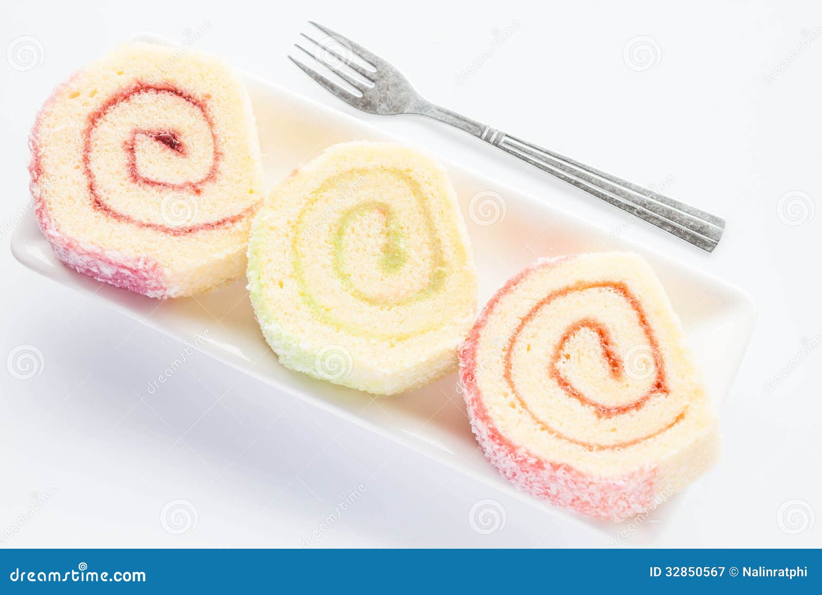 Dish of Colorful Jam Roll Cakes with Fork Stock Image Image of fresh