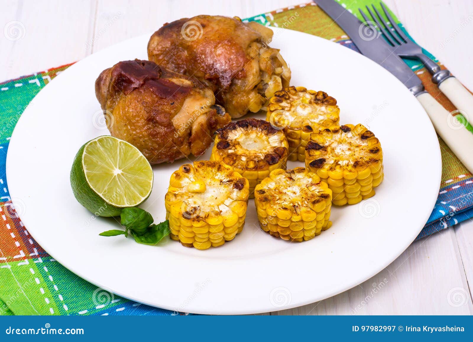 Dish of Corn and Turkey on Grill Stock Image Image of chicken, diet