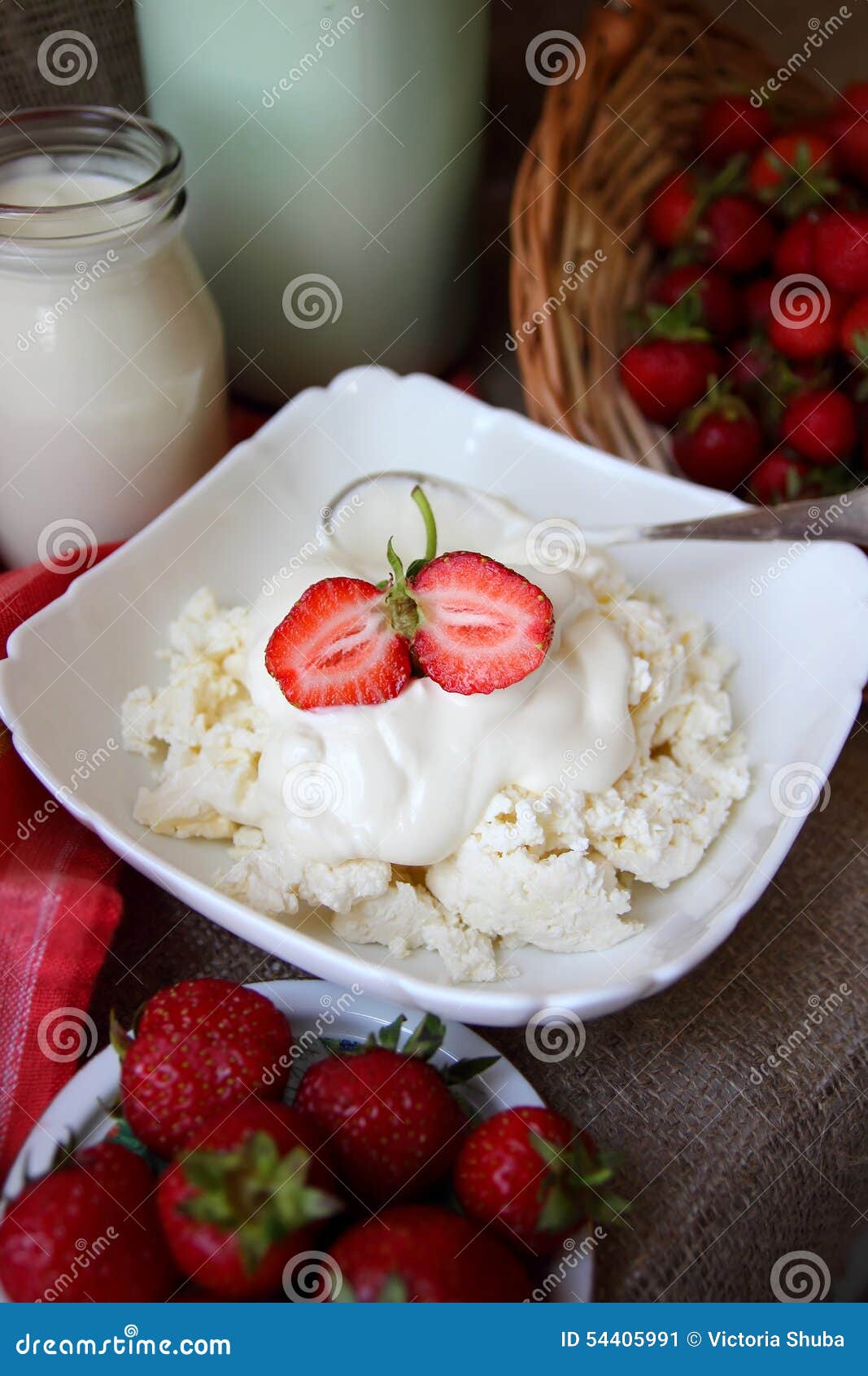 Dish of Cottage Cheese with Strawberries Stock Image Image of snack