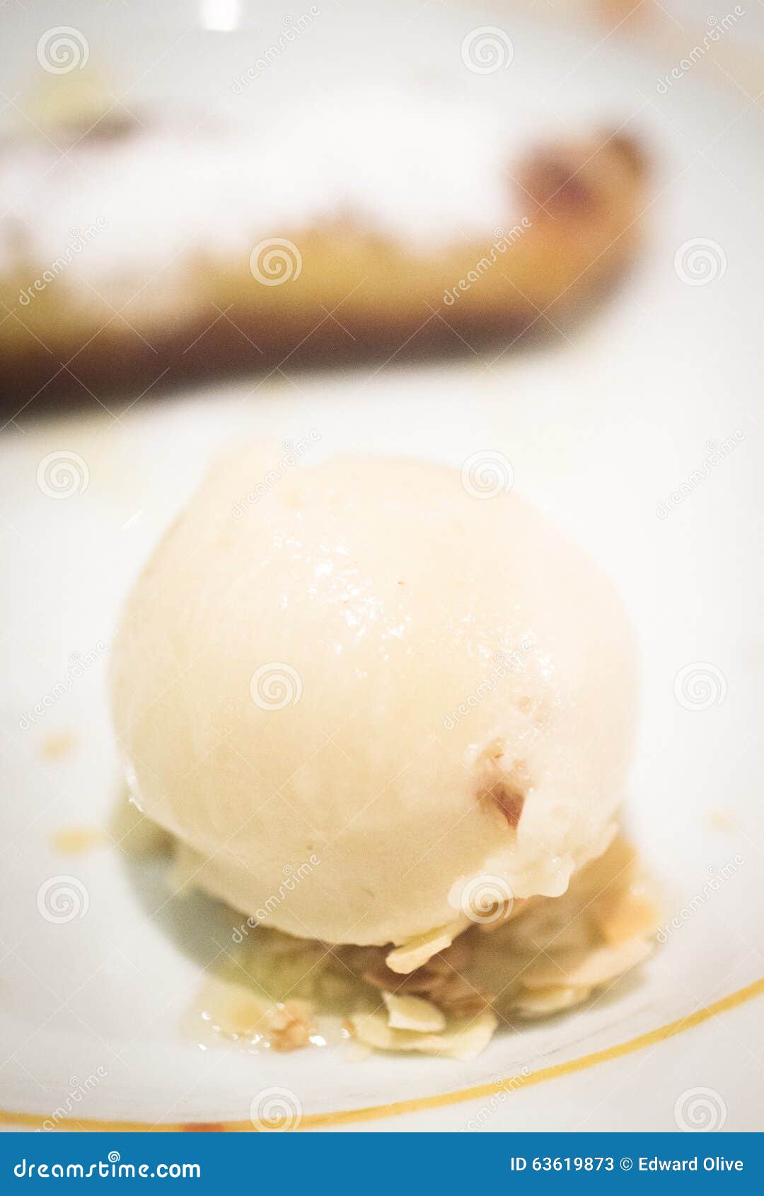Dish of Ice Cream Dessert on Restaurant Table Stock Image Image of