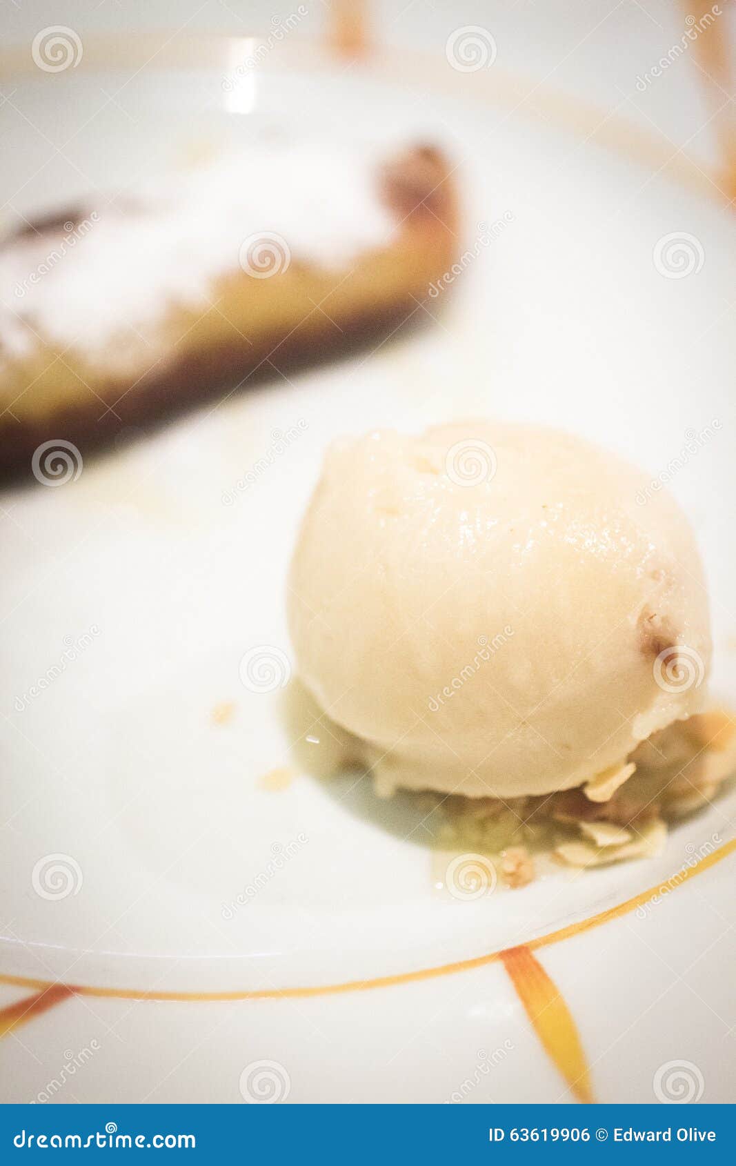 Dish of Ice Cream Dessert on Restaurant Table Stock Photo Image of