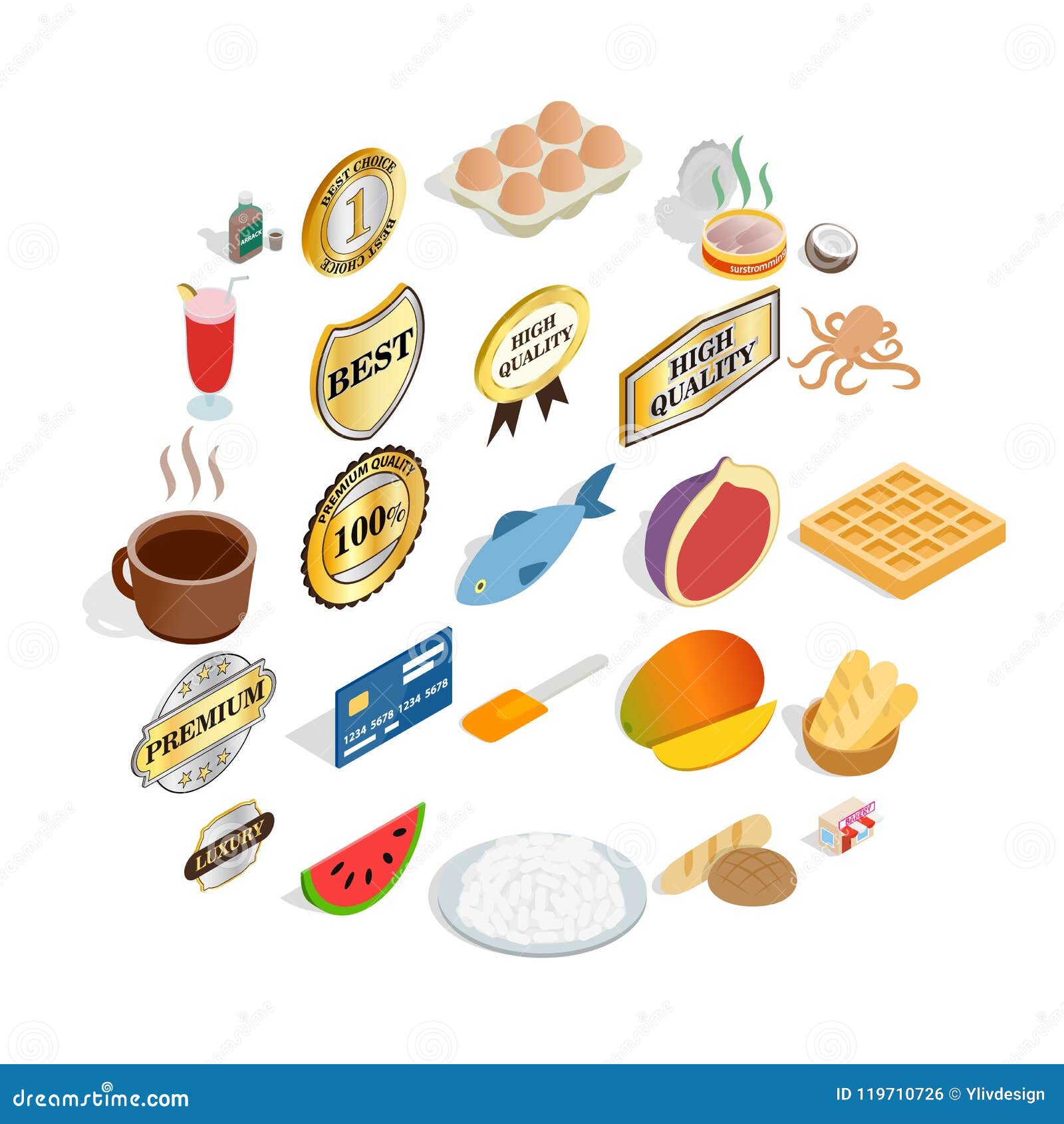 Dish Icons Set, Cartoon Style Stock Vector - Illustration of cupcake