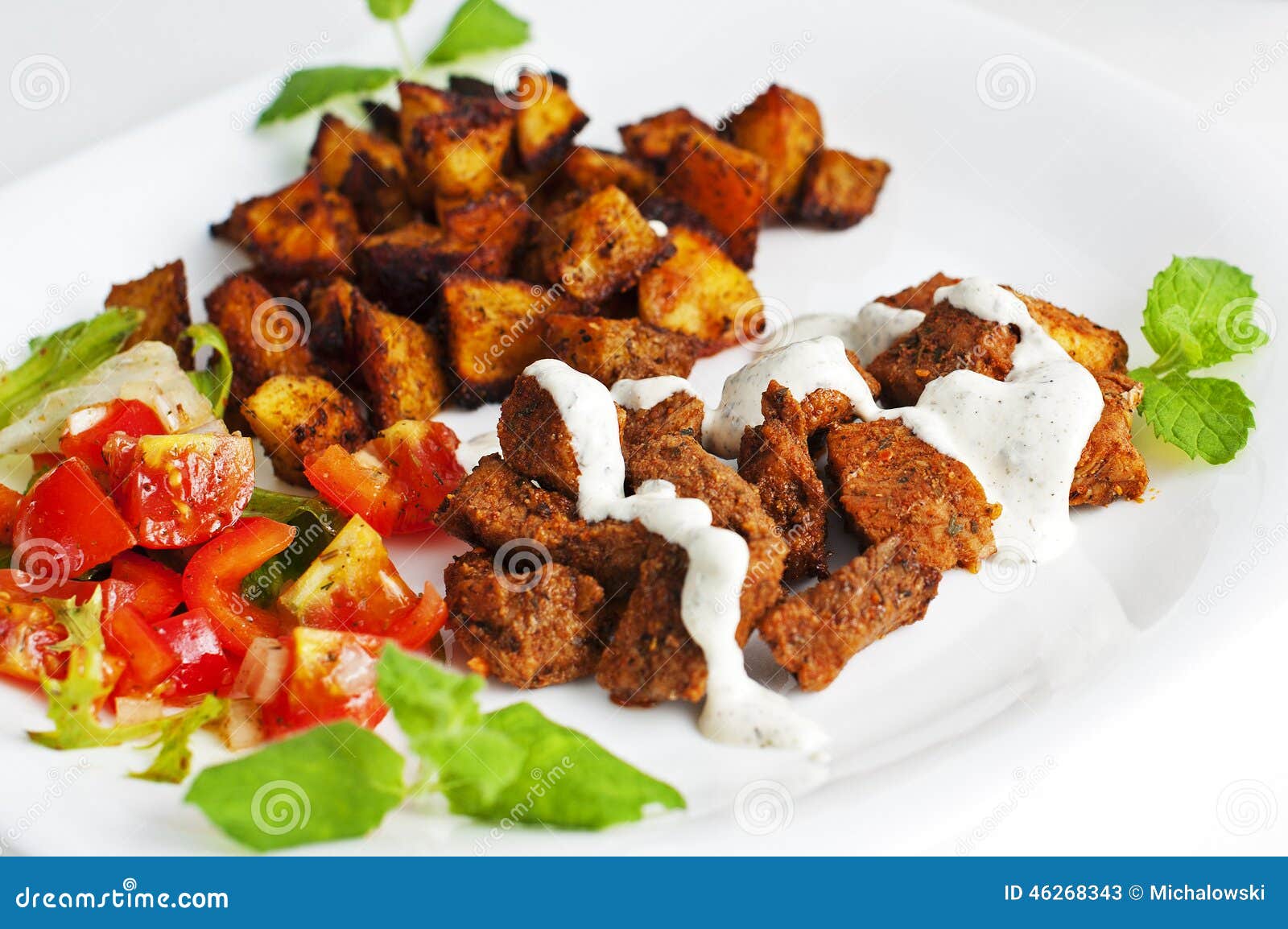 Dish Luncheon stock image. Image of meatloaf, cloth, potatoes 46268343