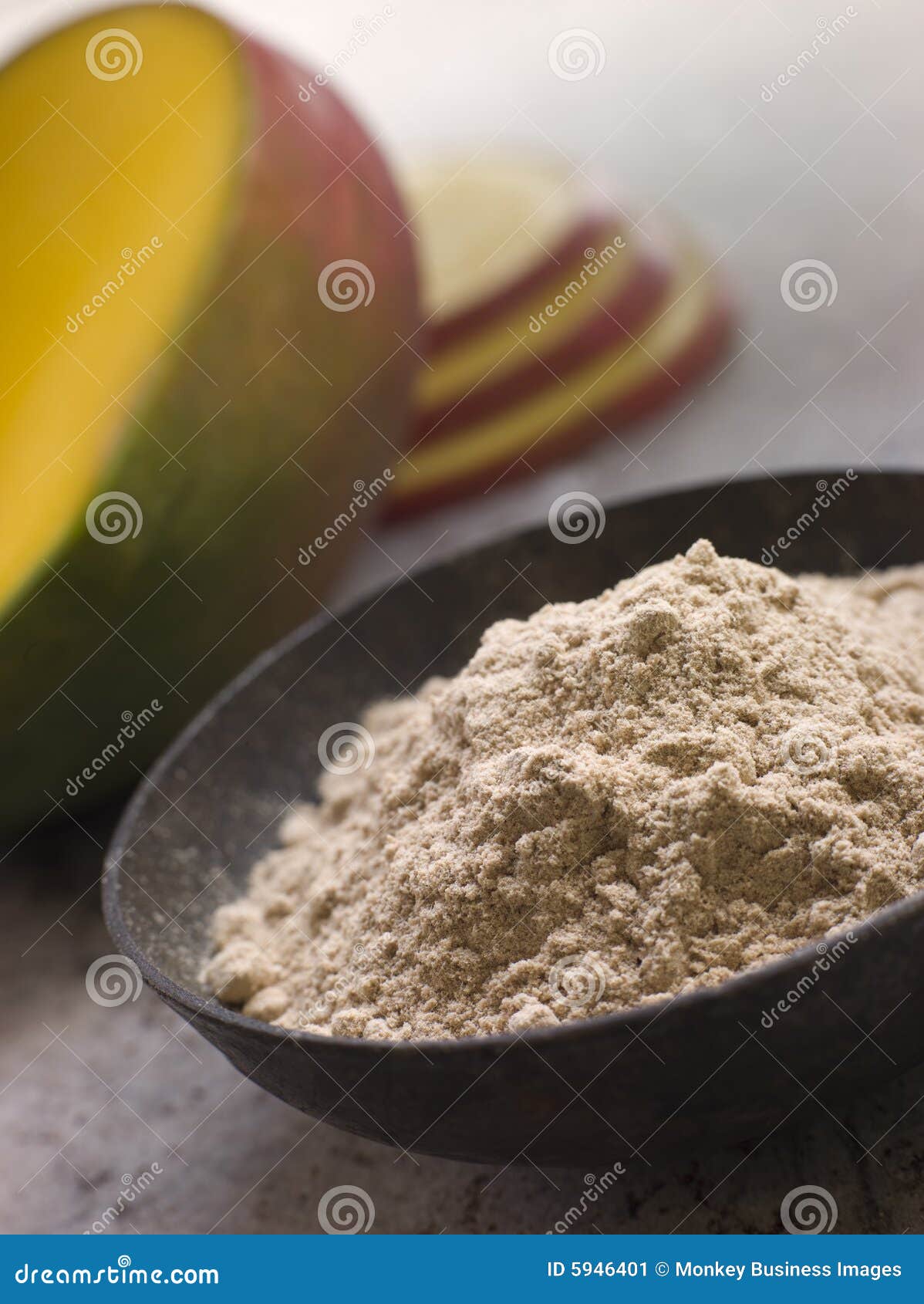 Dish of Mango Powder with Sliced Fresh Mango Stock Image Image of