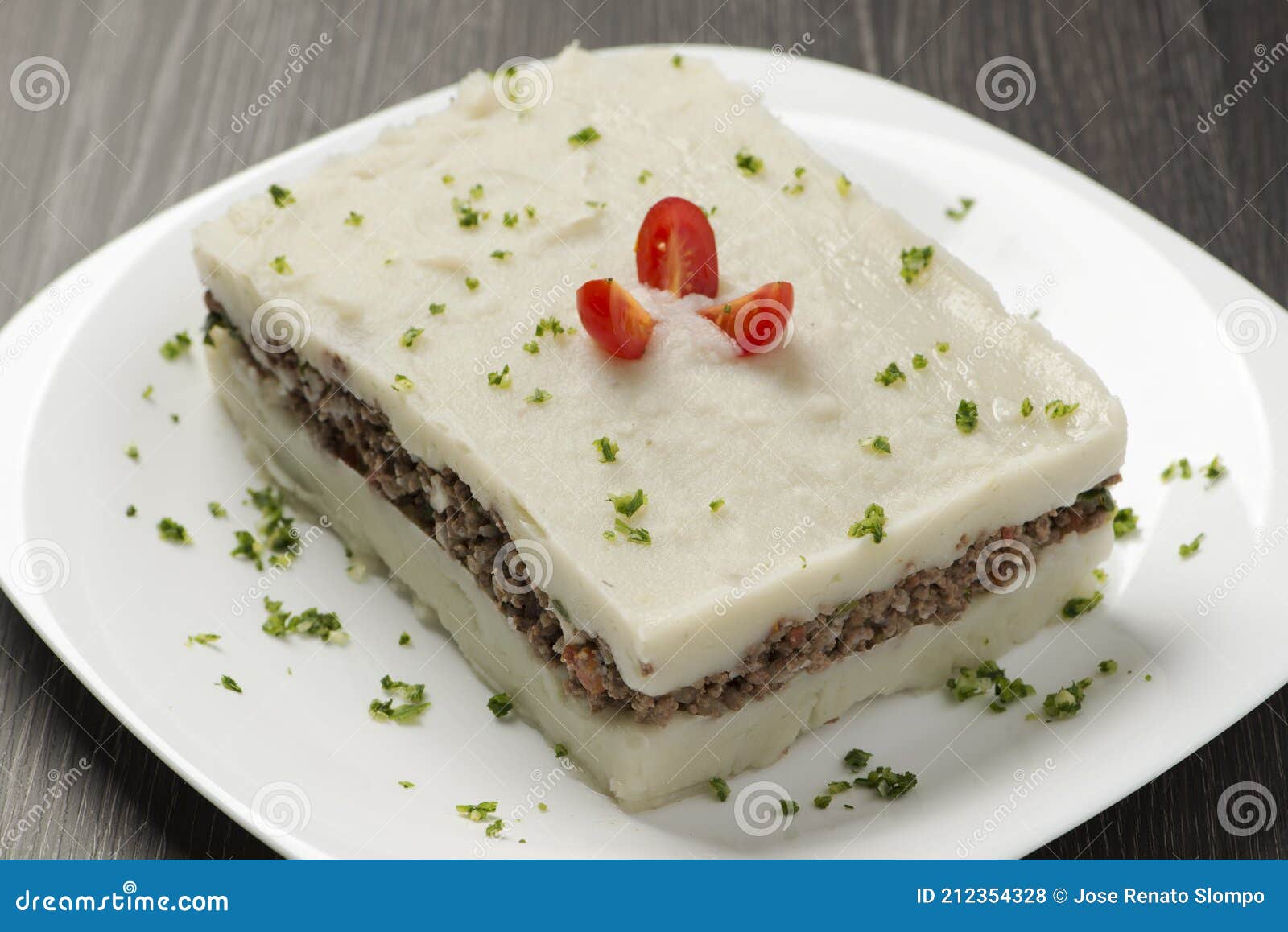 Dish with Mashed Potato Stuffed with Ground Beef Stock Photo Image of