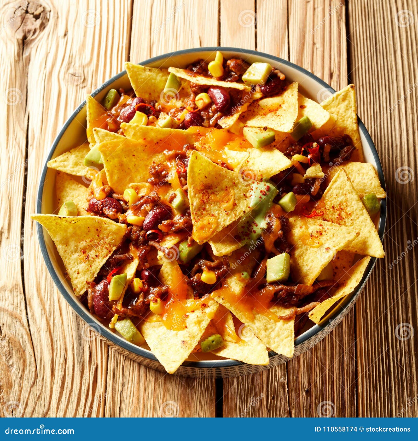 Dish of Mexican Chili Con Carne with Nachos Stock Photo - Image of high ...