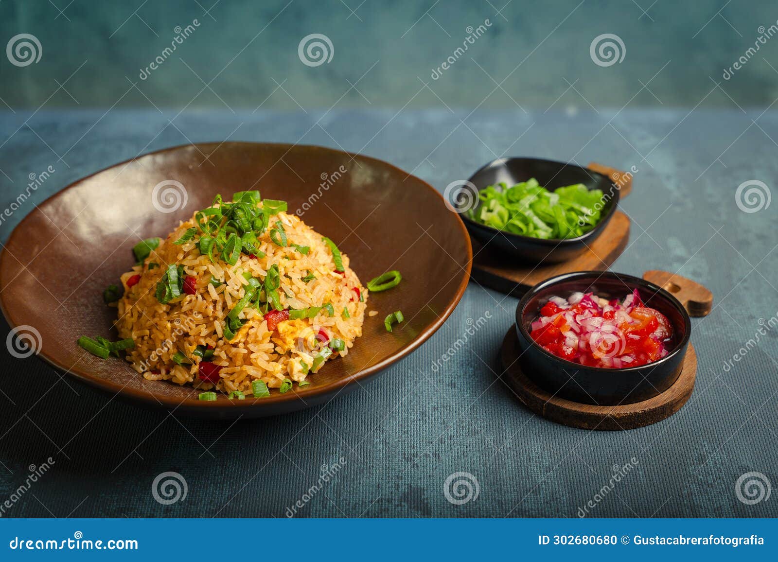 a dish of peruvian gastronomy, the result of the asian fusion, named arroz chaufa.