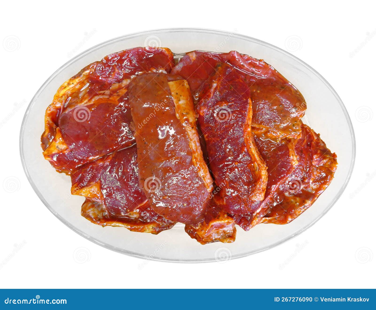 Dish with Raw Marinated Beef Steaks Stock Photo Image of path