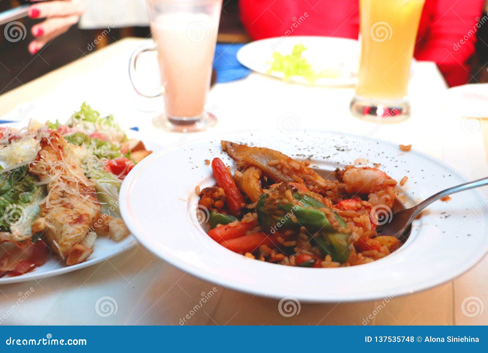 Dish Rice with Seafood on the Table in a Restaurant Stock Photo - Image