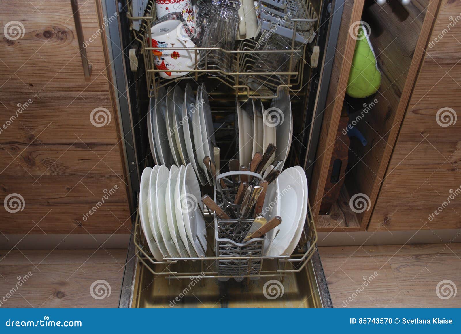 Dishes and Cutlery in the Dishwasher. Stock Photo Image of cleanse