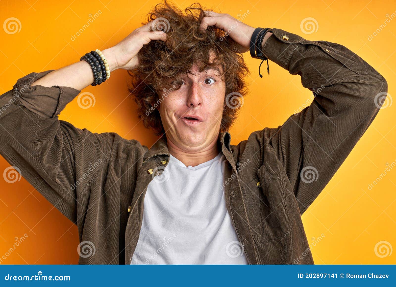 Disheveled Male Standing Like Shell-shocked Touching Hair Stock Image -  Image of posing, grunge: 202897141