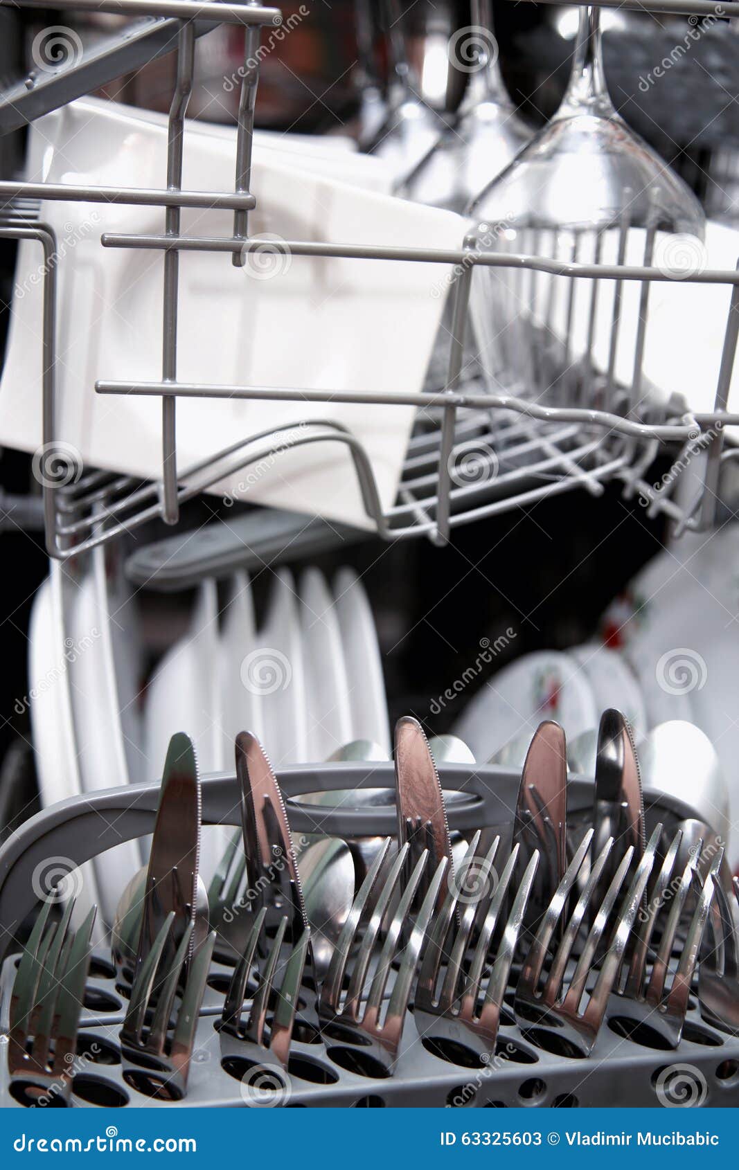 Dishwasher with Clean Utensils Stock Image Image of plate, technology