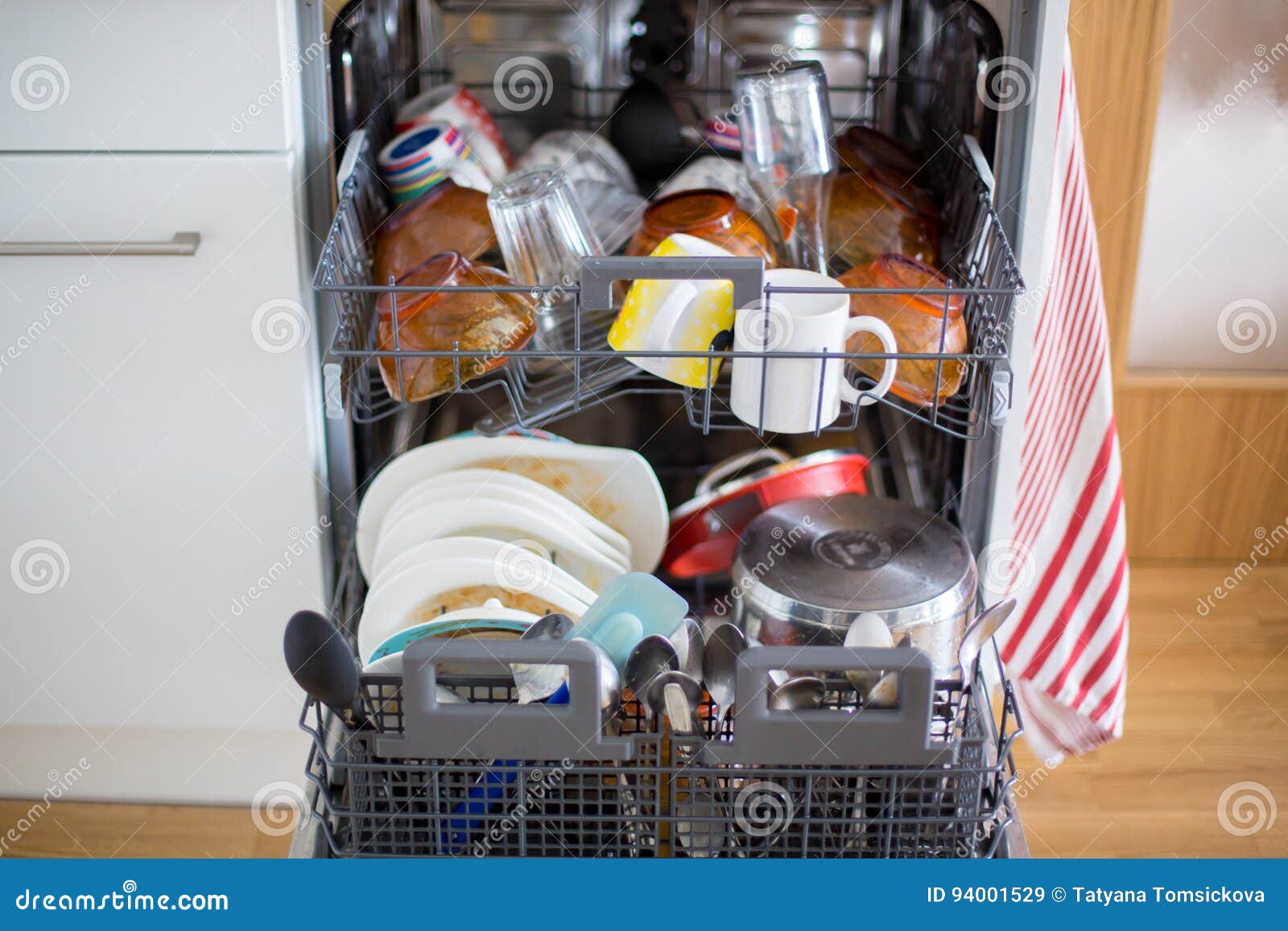 Dishwasher, Filled with Dirty Dishes and Glasses Stock Image Image of