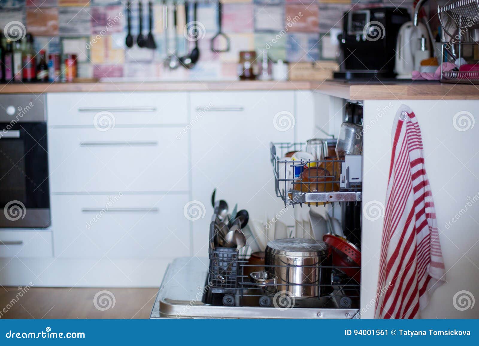 Dishwasher, Filled with Dirty Dishes and Glasses Stock Image Image of