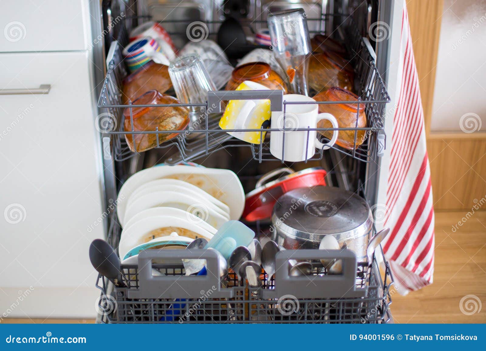 Dishwasher, Filled with Dirty Dishes and Glasses Stock Photo Image of