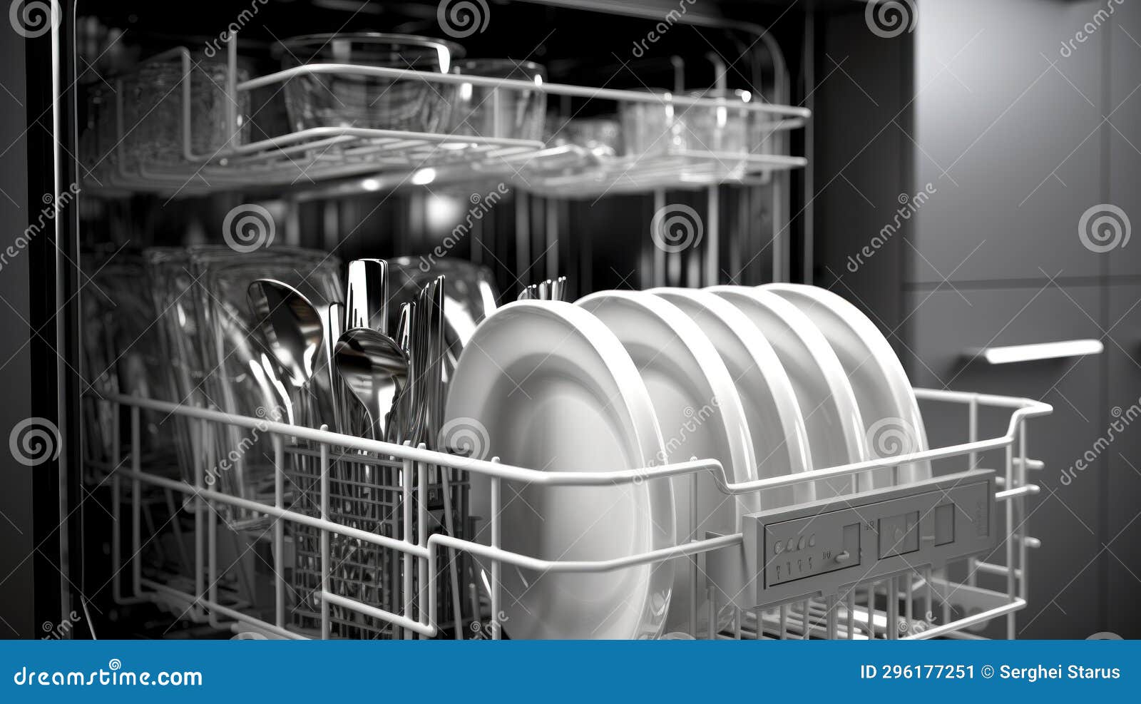 A Dishwasher is Filled with Dishes and Utensils, AI Stock Image Image