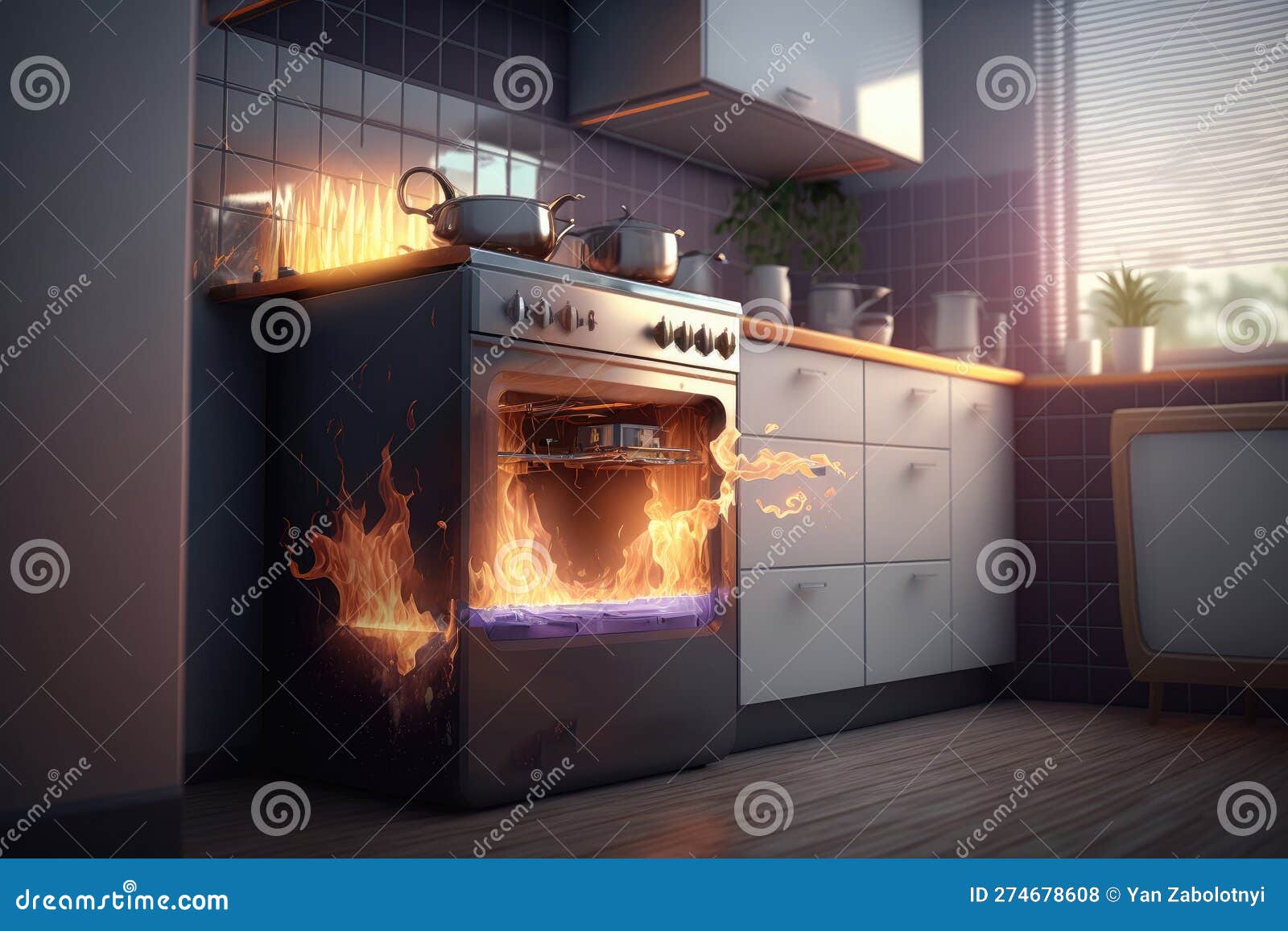 Dishwasher Fire in Modern Apartment Design , Realistic. Generative AI