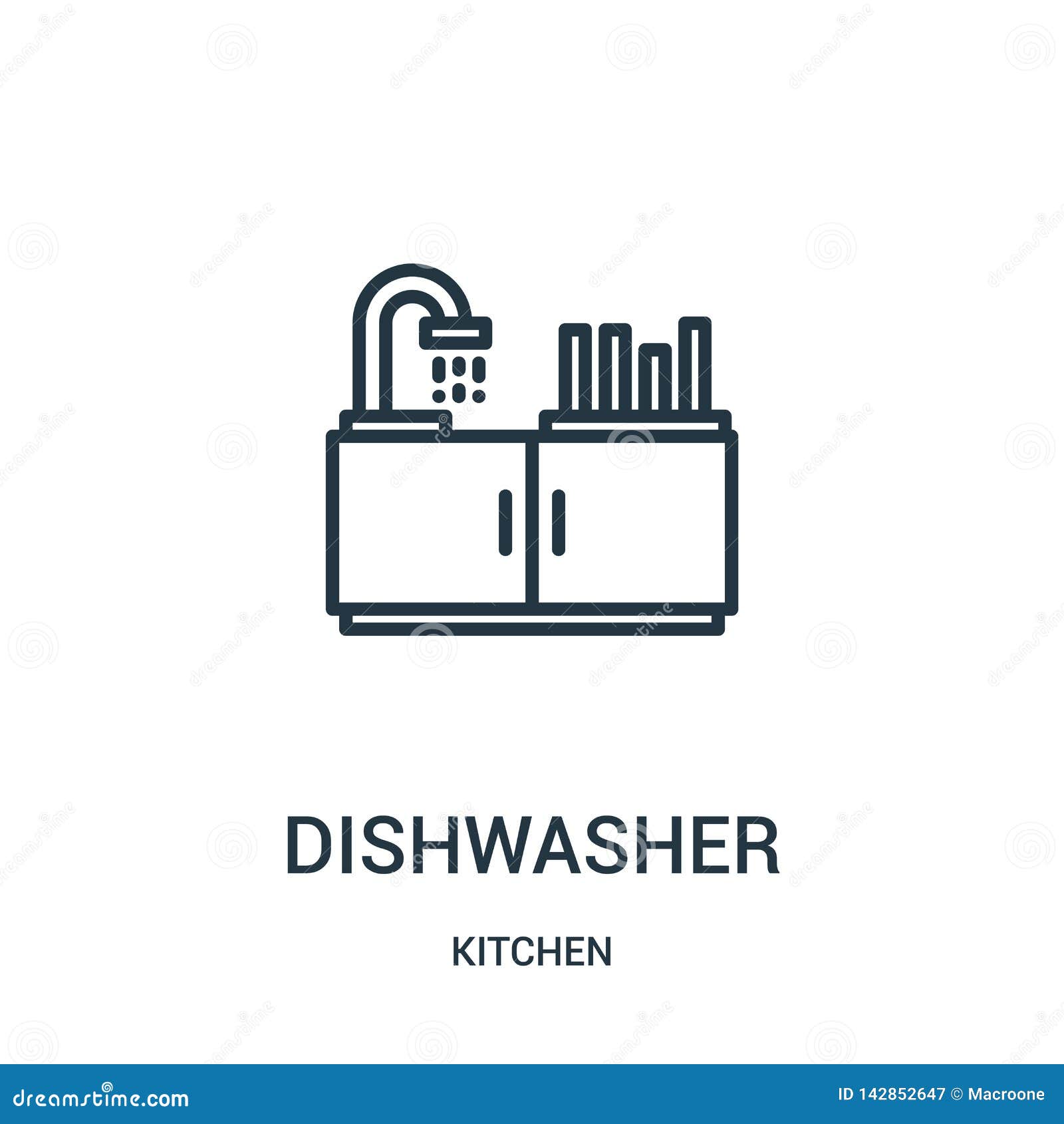 Dishwasher Icon Vector from Kitchen Collection. Thin Line Dishwasher