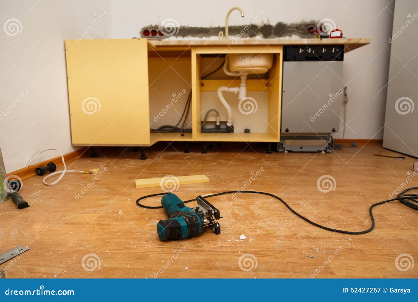 Dishwasher Installation in the New Kitchen Stock Image Image of