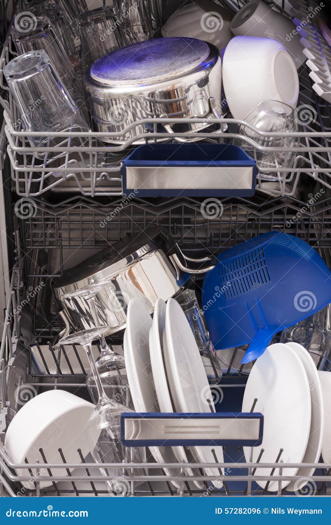 Dishwasher Loades in a Kitchen with Clean Dishes Stock Photo Image of