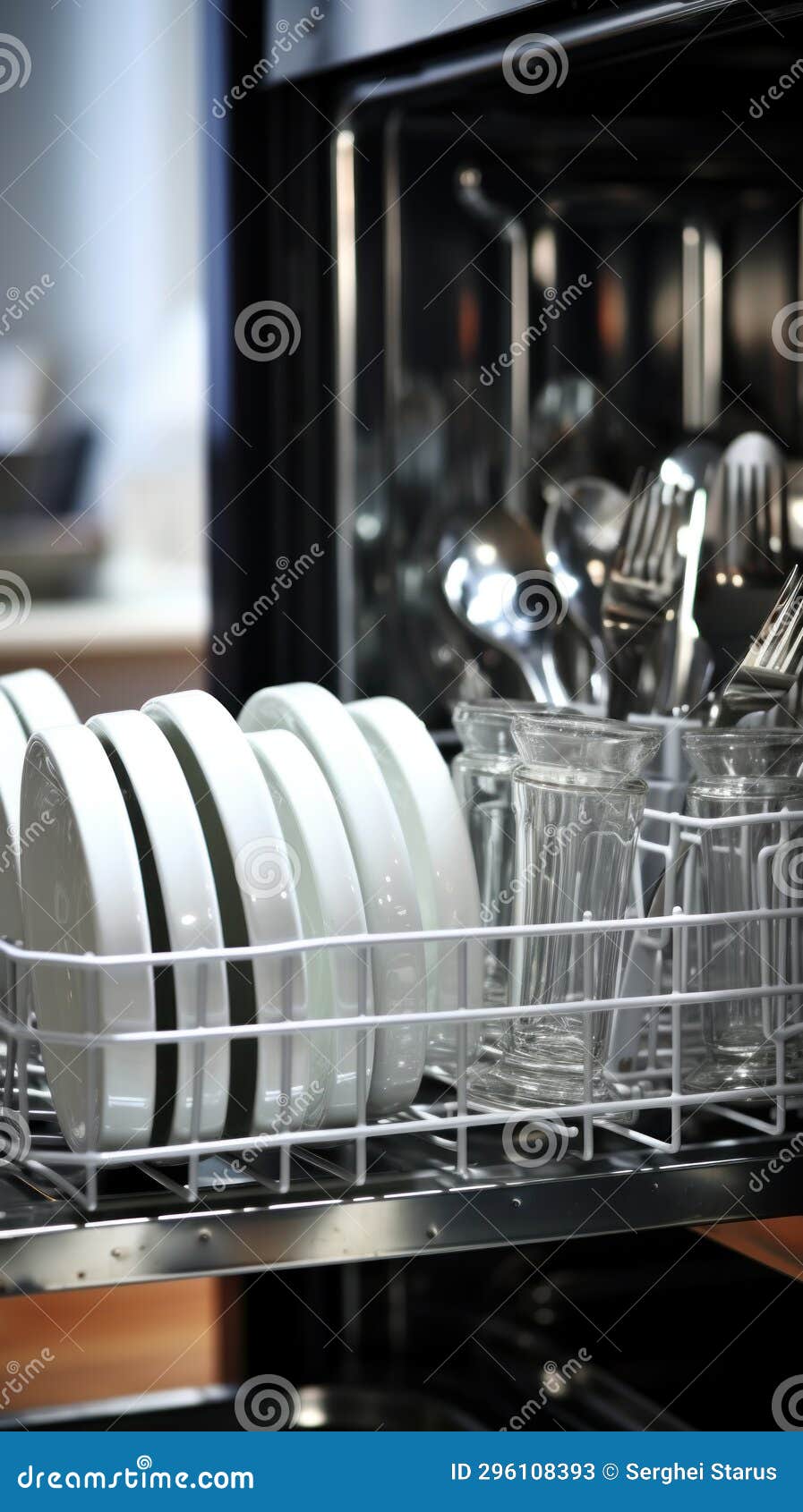 A Dishwasher with Plates and Utensils Inside, AI Stock Image Image of