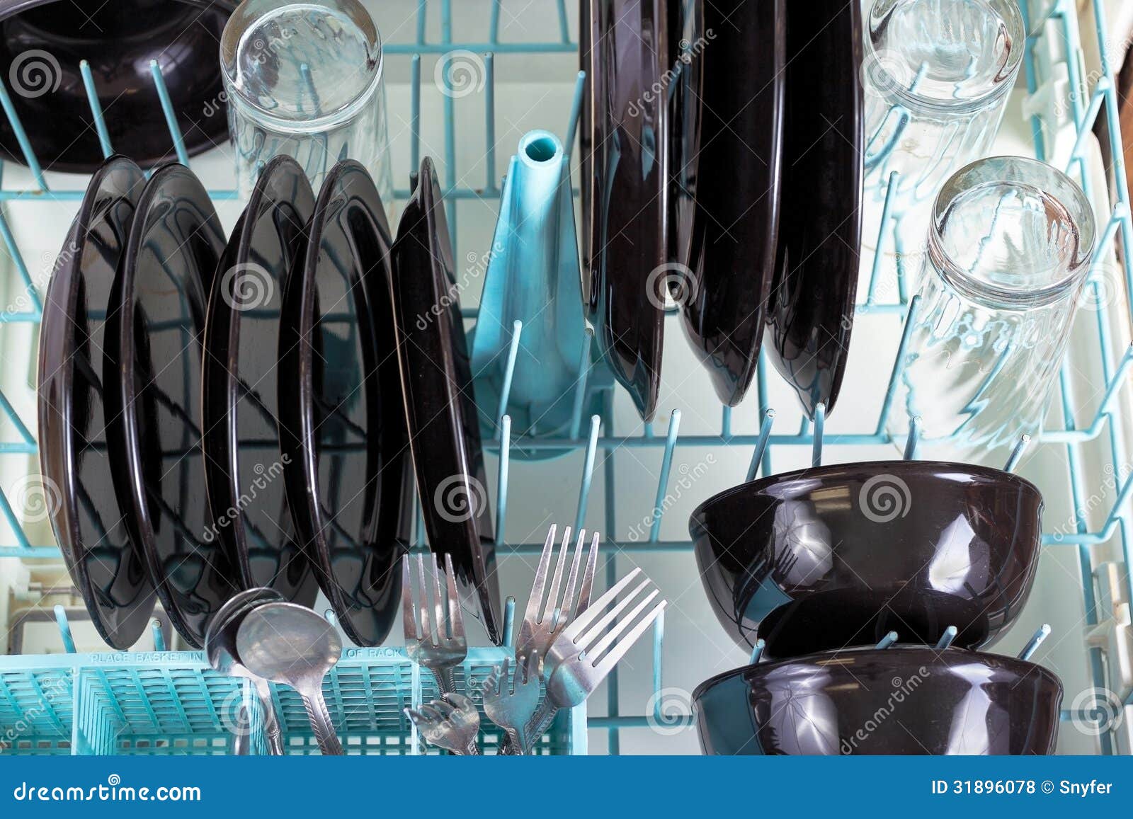 Dishwasher rack. stock photo. Image of fork, house, glass 31896078