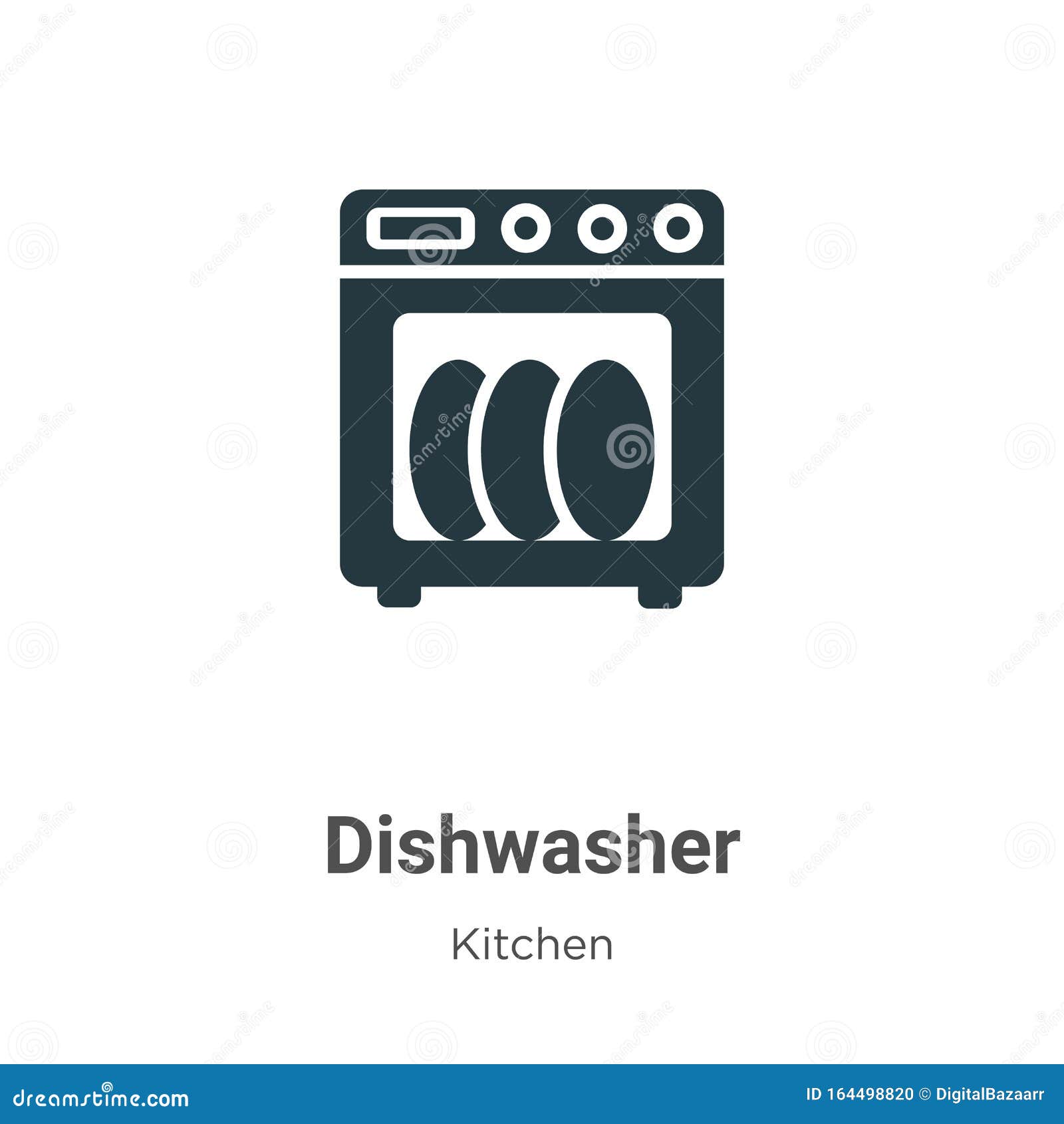 Dishwasher Vector Icon on White Background. Flat Vector Dishwasher Icon