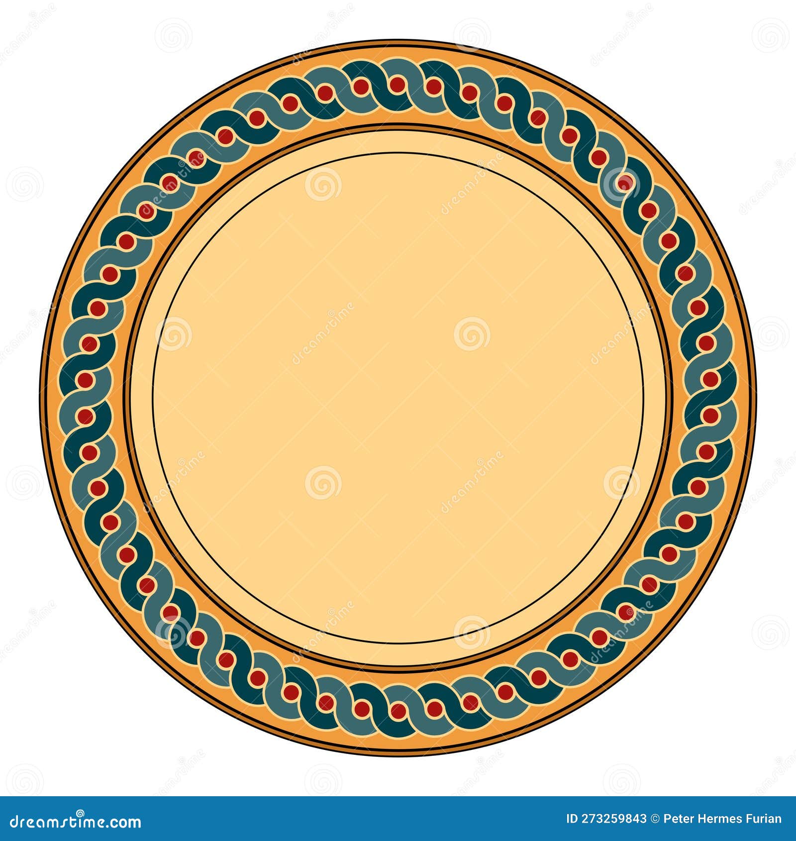 Disk with Ancient Greek Intertwined Wave Pottery Motif, Cream Colored