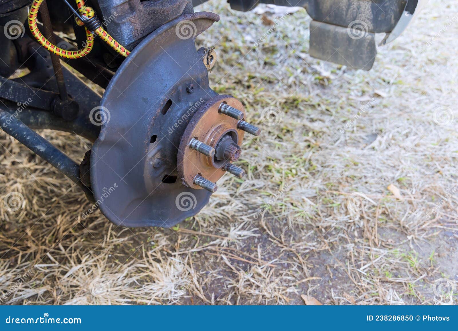 Disk Brake on Car, in Process of New Disc Brake Replacement Stock Photo