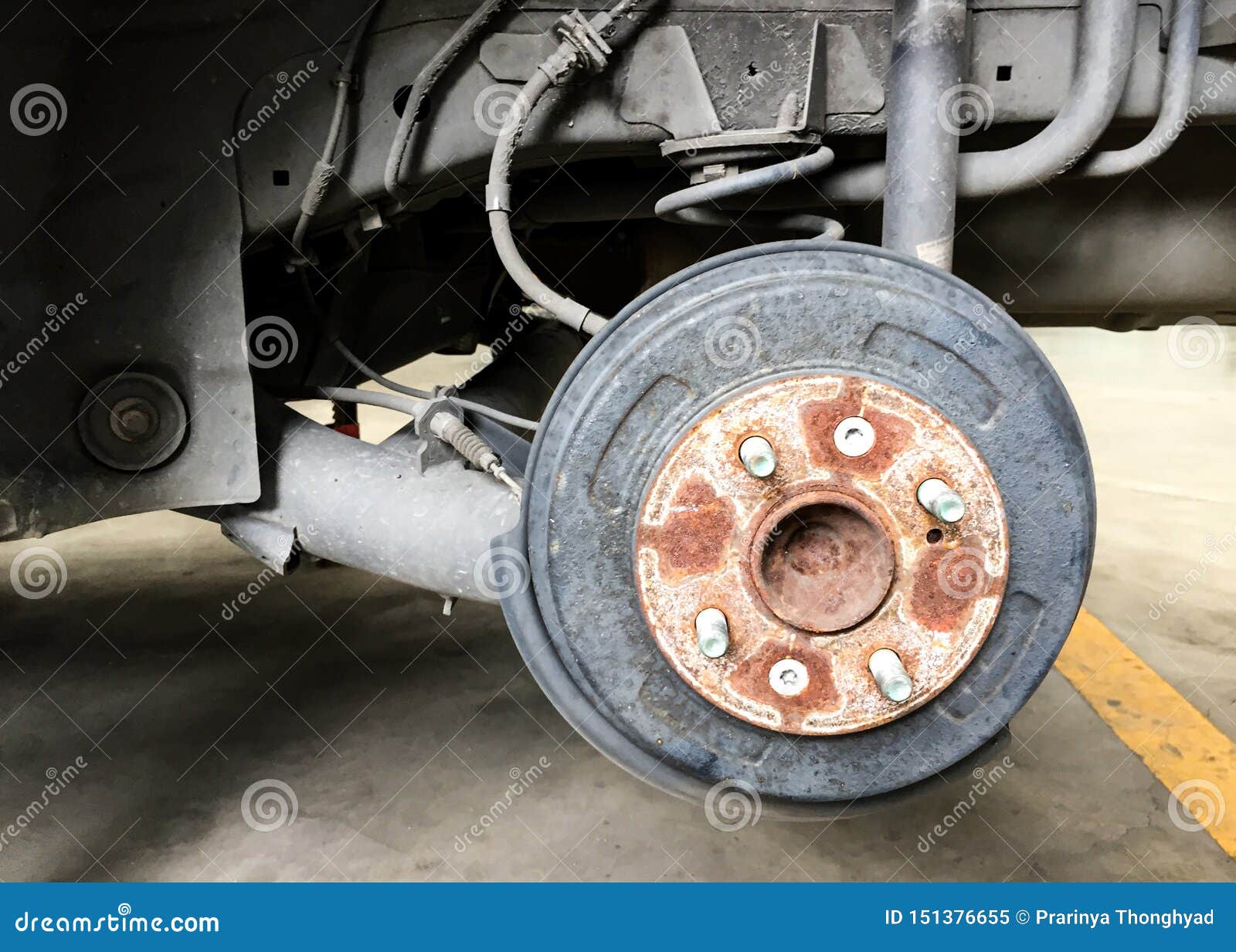 Disk Brake of Vehicle, Rusty Brake Drum without Tire Stock Image
