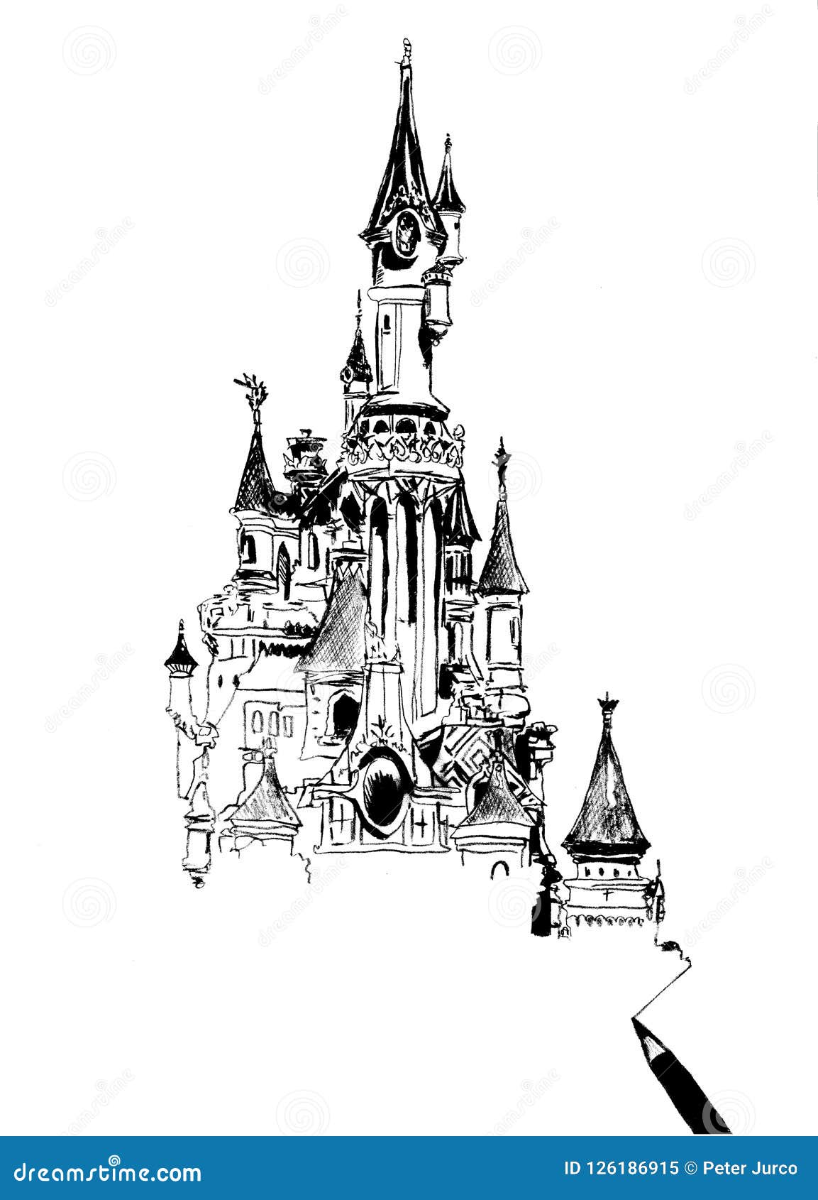Disneyland Paris Hand Drawn Illustration Editorial Image