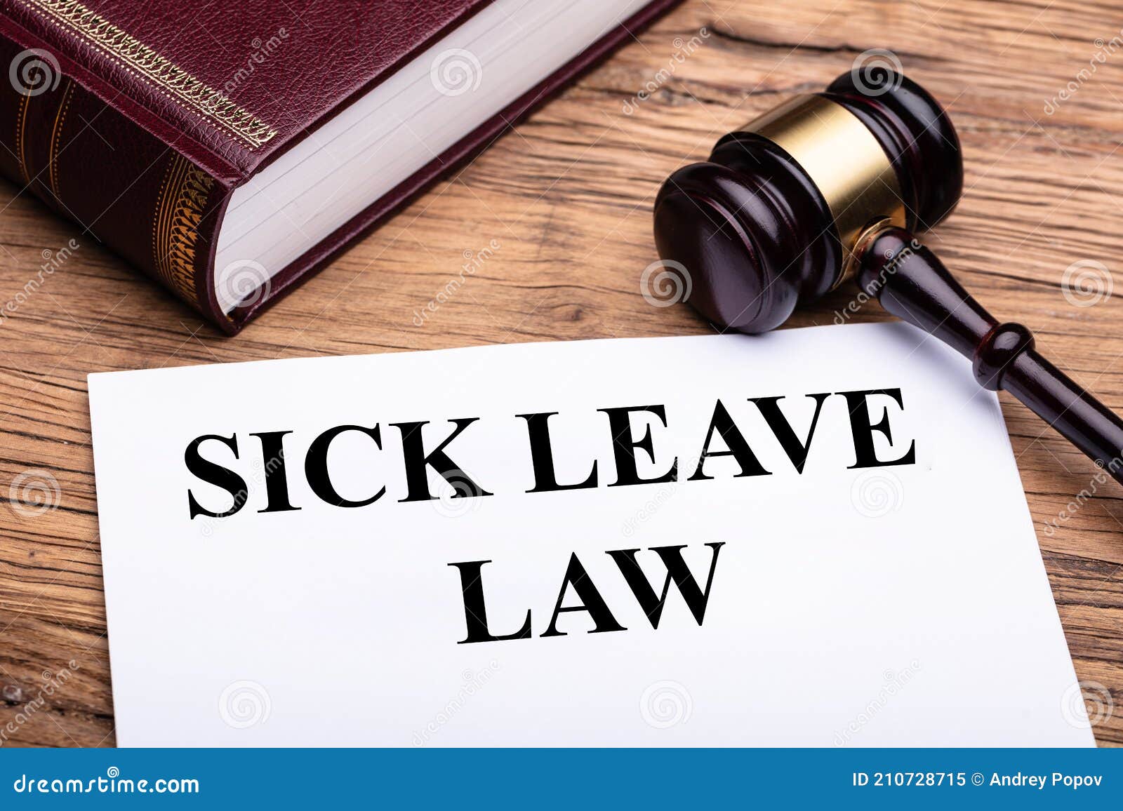 sick leave law documents with book and gavel