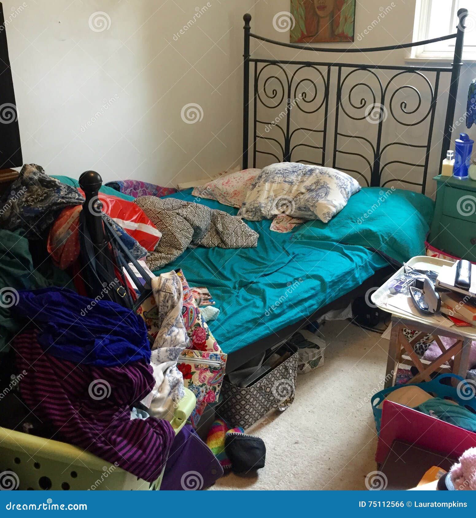 disorganized bedroom filled with clutter.