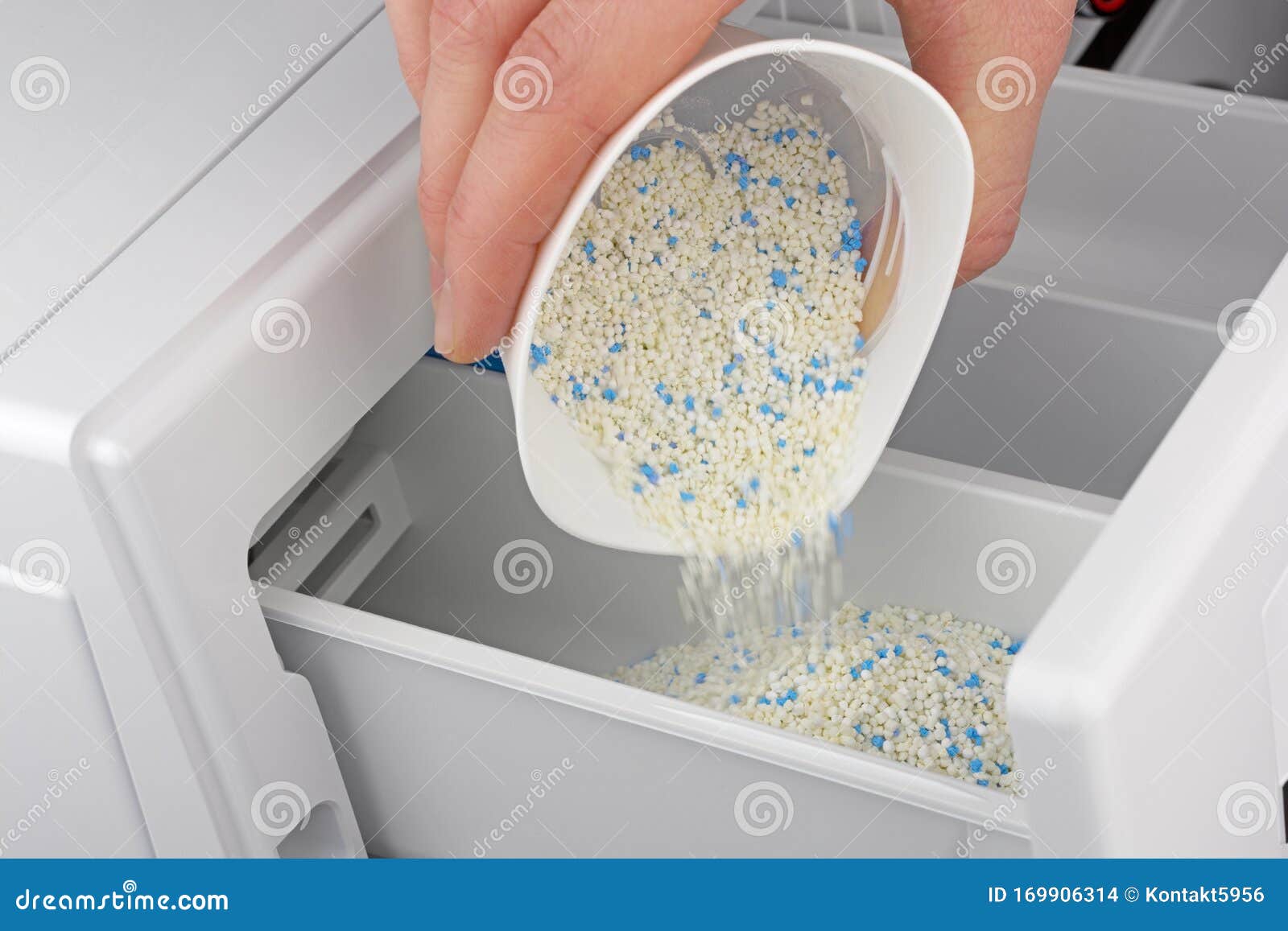 Dispense Washing Powder into the Washing Machine Stock Photo Image of large, action 169906314