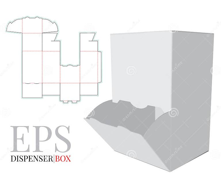 Dispenser Box, Cardboard Display Box Template with Die Cut Lines Stock