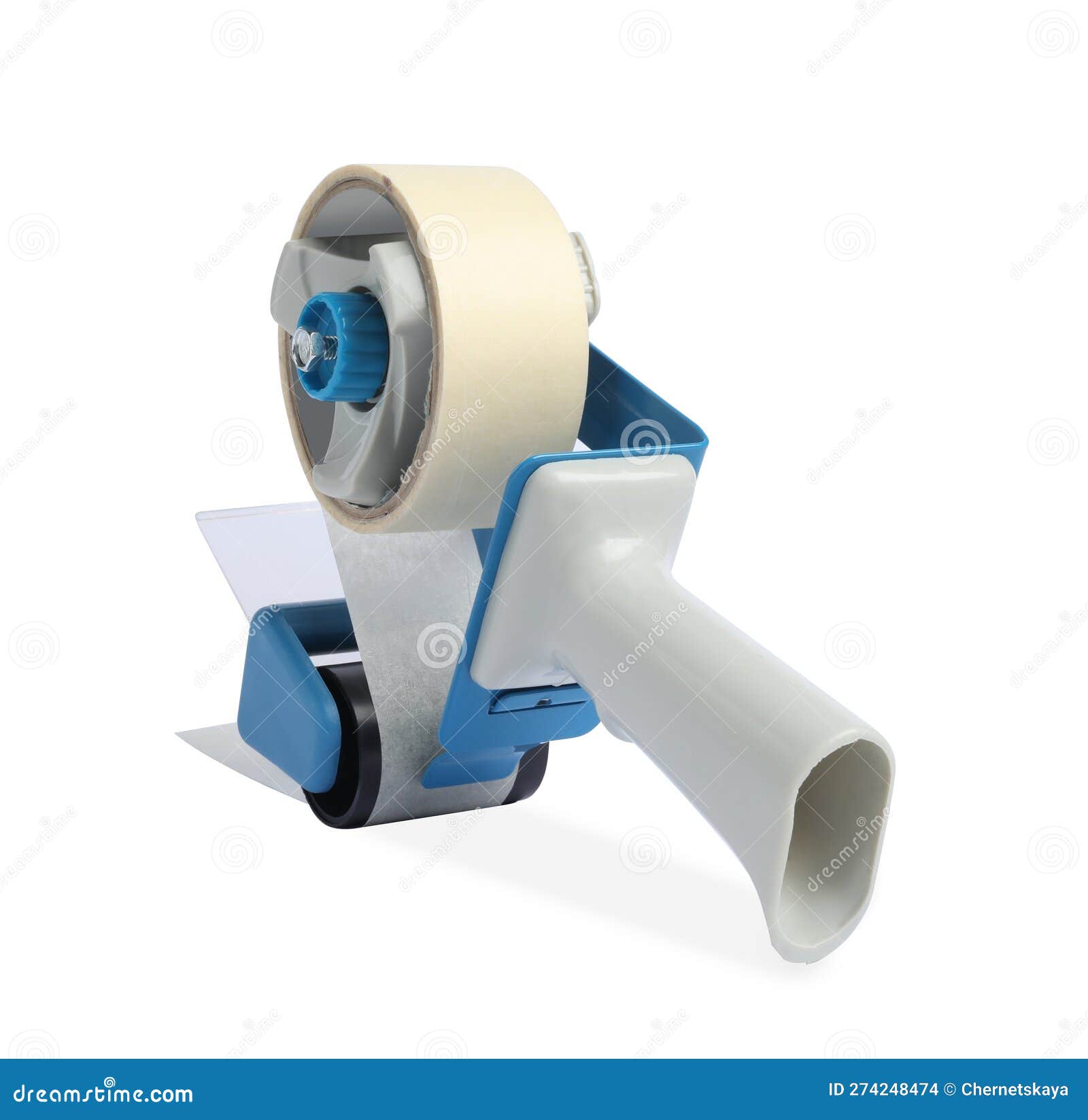 Dispenser with Roll of Adhesive Tape Isolated on White Stock Photo