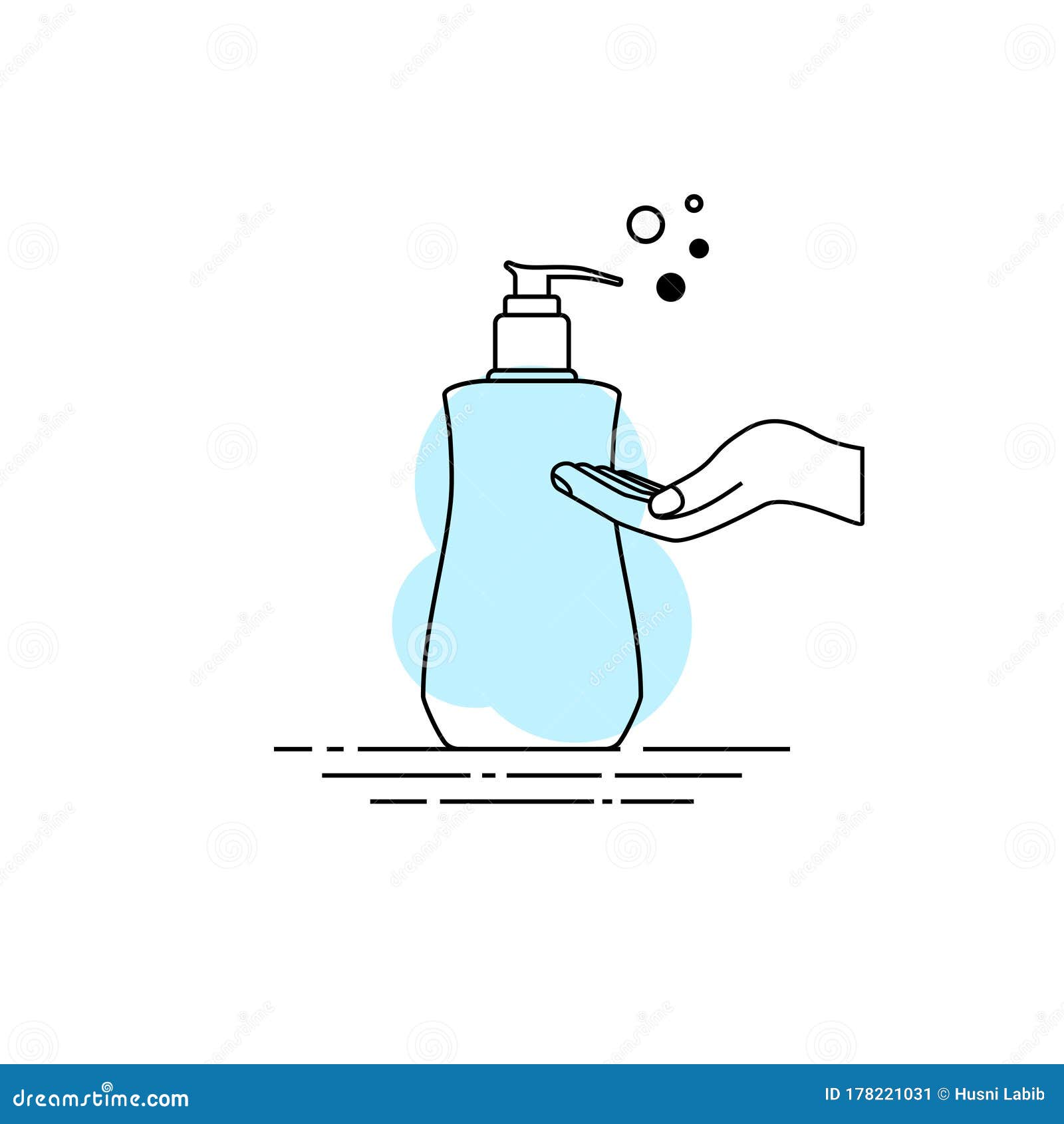 Dispenser Soap with Hand Outline Vector Illustration Stock Vector