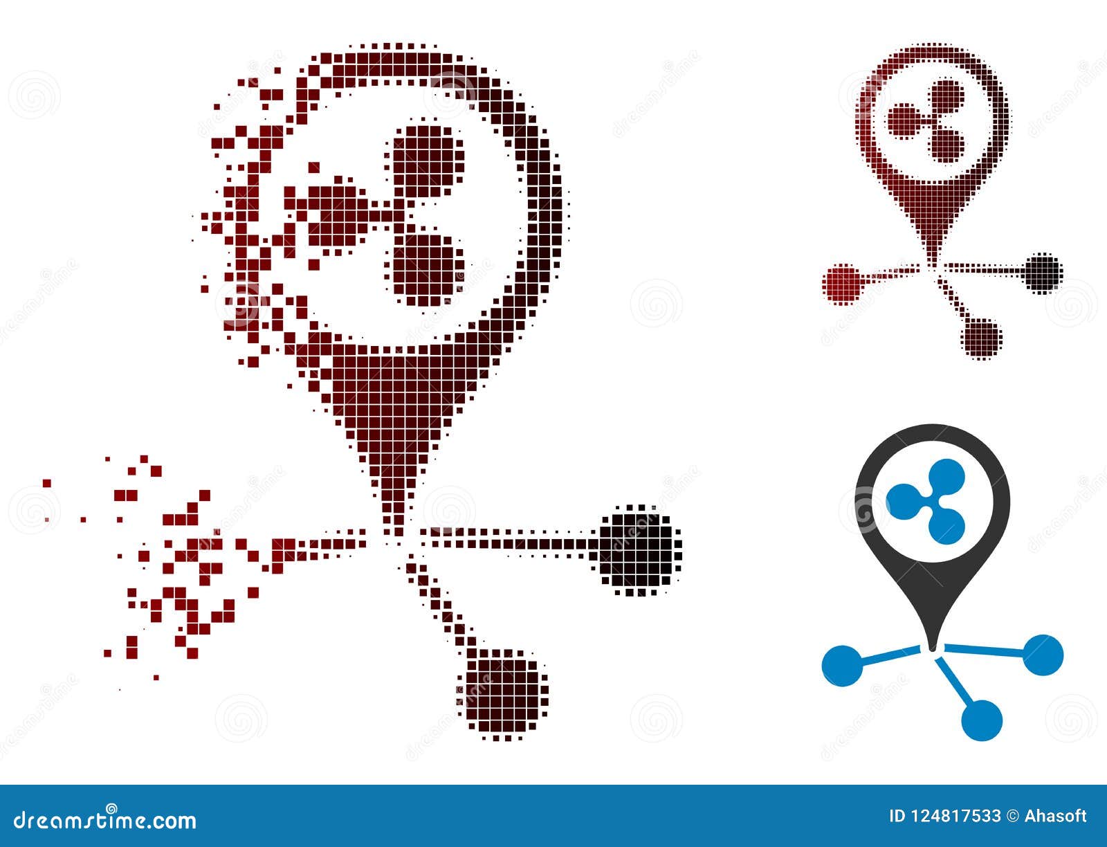 Dispersed Dotted Halftone Ripple Location Links Icon Stock Vector