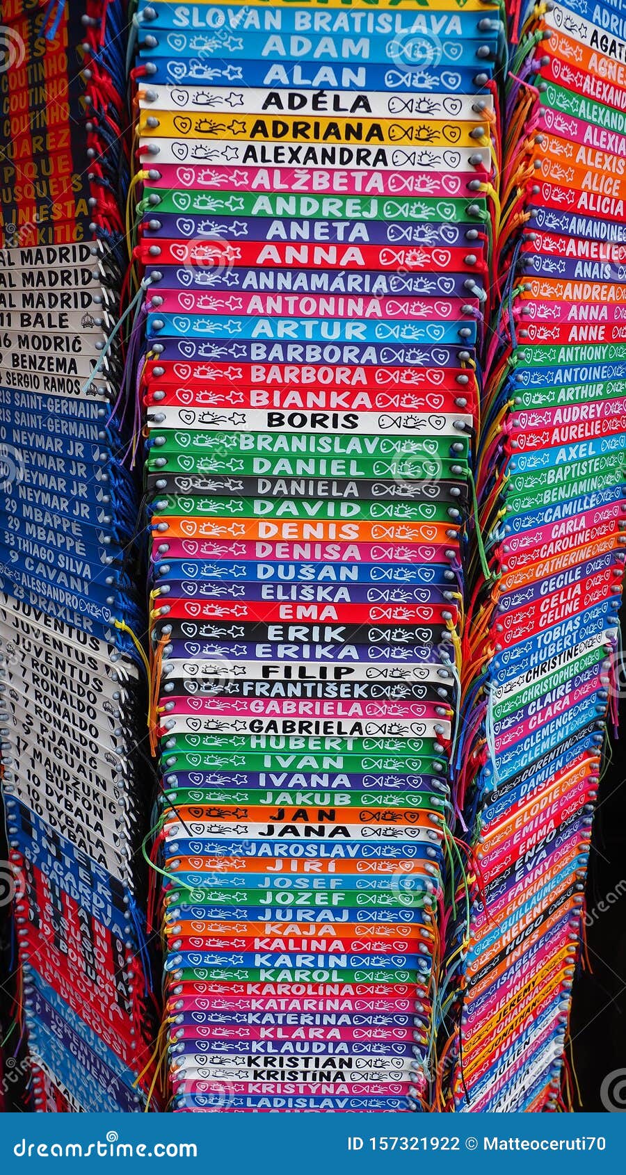 Display of Colored Plastic and Rubber Bracelets of Different Colors