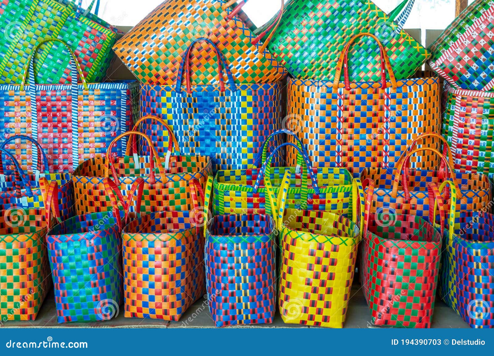 Display of Colorful Baskets at a Market in Burma Myanmar Stock Image