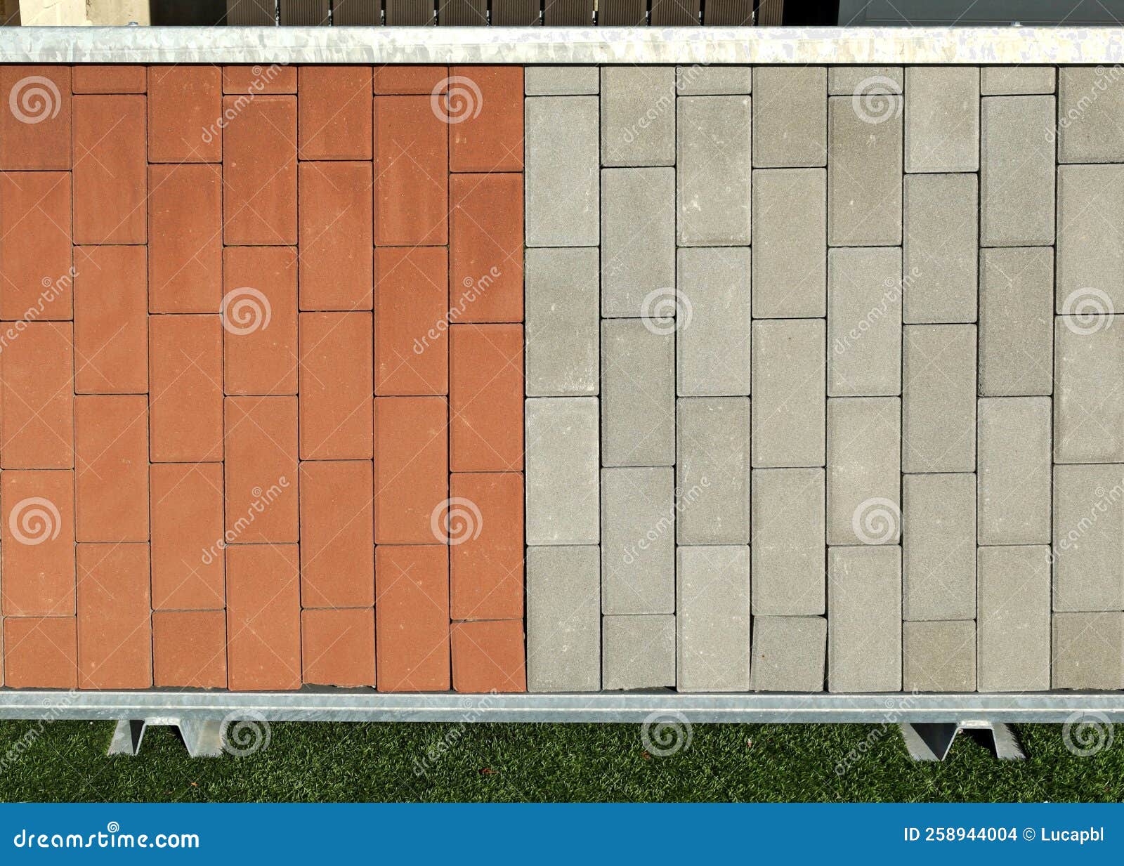 Display with Samples of Rectangular Concrete Tiles for Outdoors. Stock