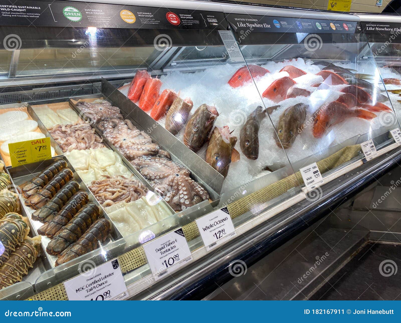 A Display Of Seafood At A Whole Foods Market Grocery Store Editorial