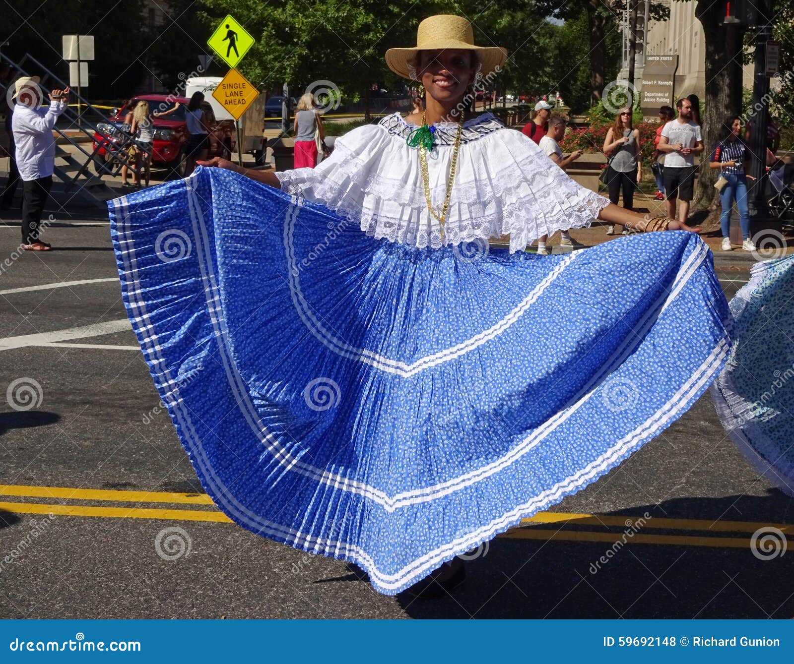 Displaying Her Blue Dress editorial stock photo. Image of constitution -  59692148