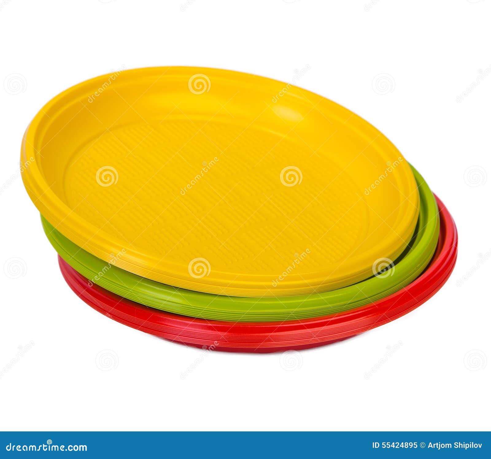 Disposable Bright Plastic Kitchenware Stacked on White Stock Image