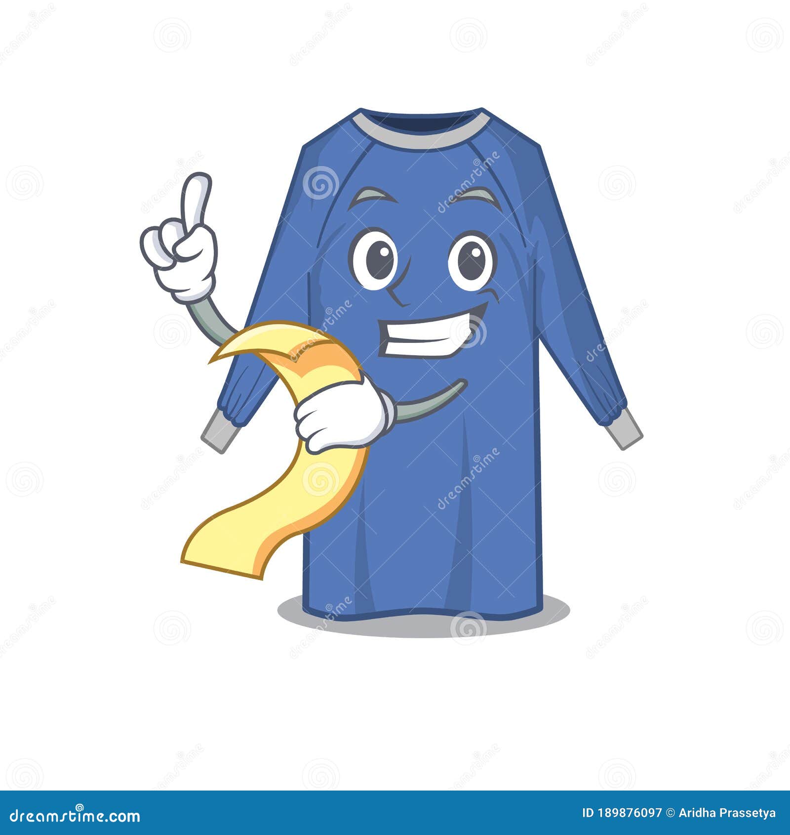 Disposable Clothes Mascot Character Style with a Menu on His Hand Stock