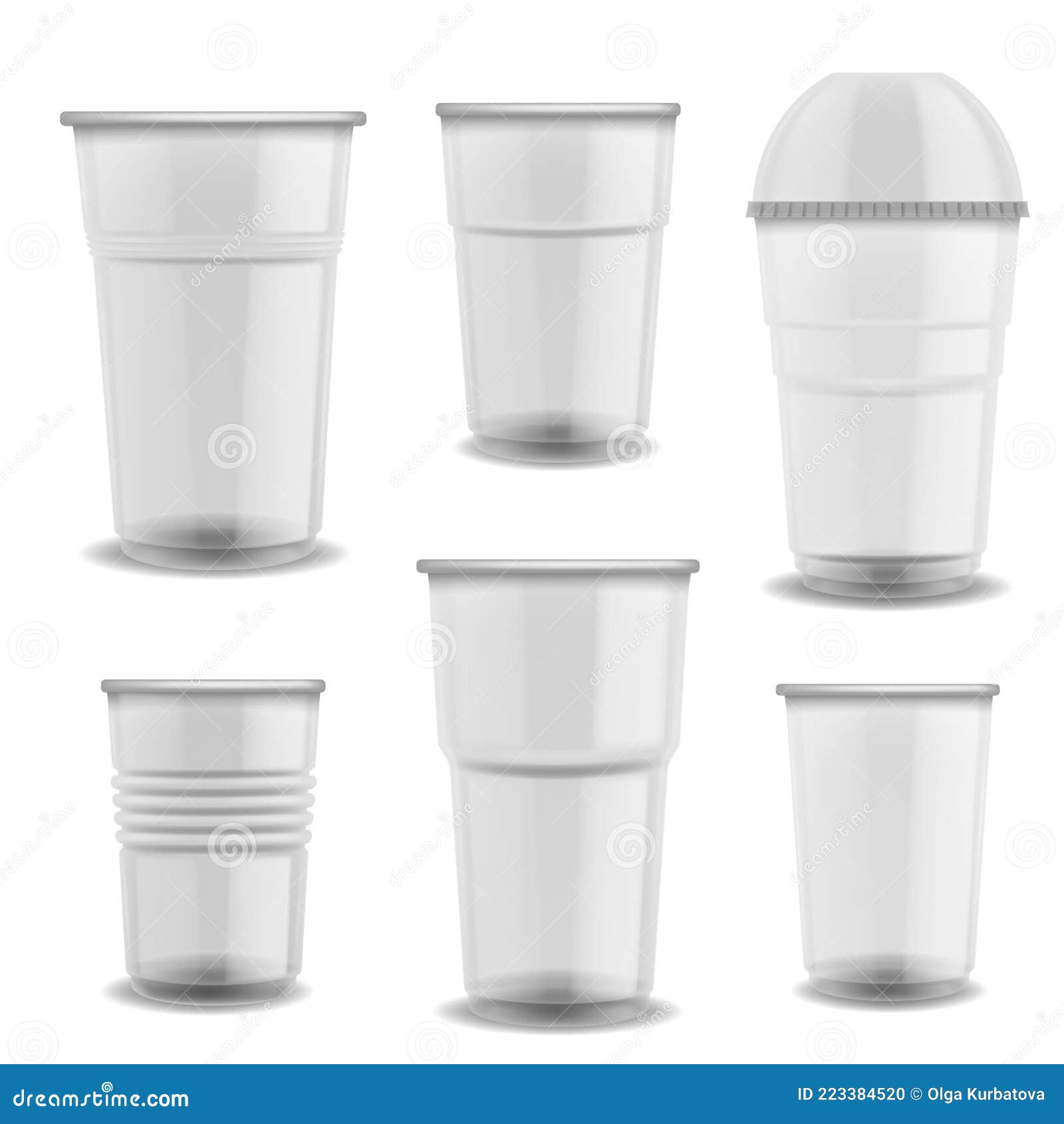 Disposable Cups Transparent Plastic. Glasses with Dome Lid Empty