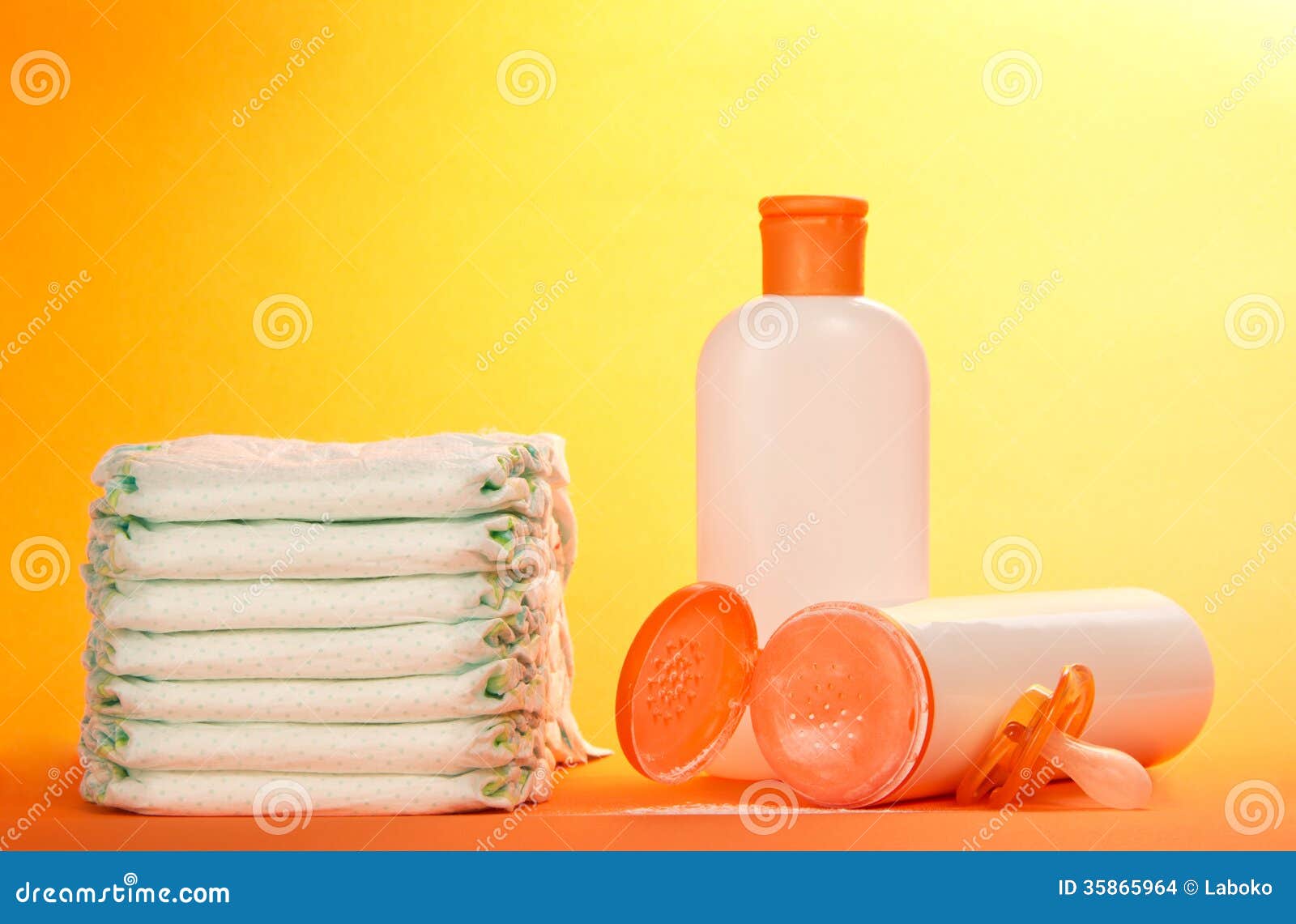 Disposable Diapers and Set of Children S Cosmetics Stock Photo Image